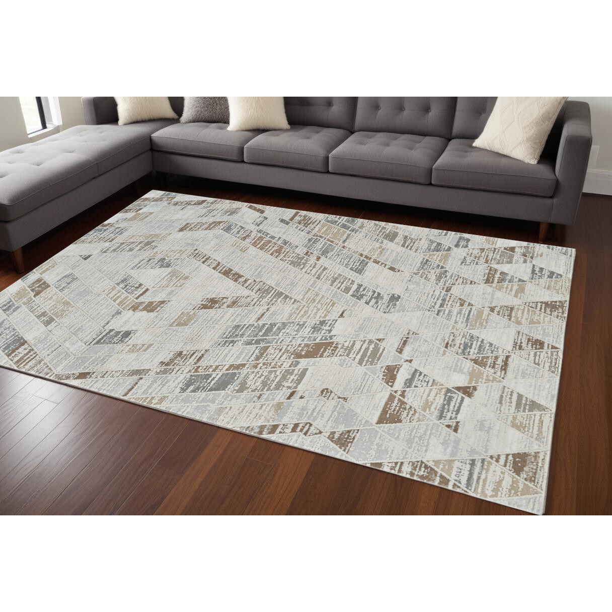 8' X 11' Beige and Brown Abstract Distressed Area Rug
