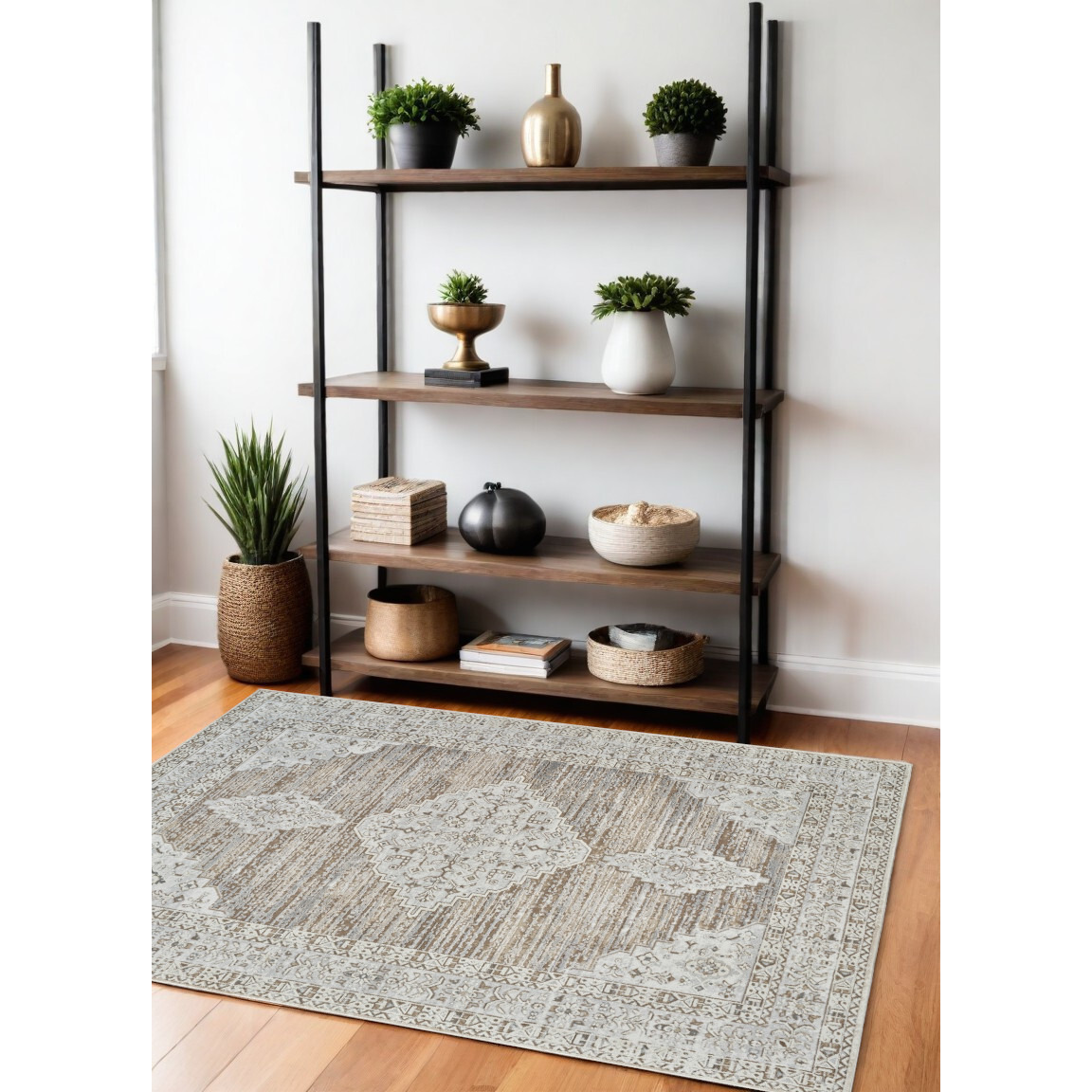 4' X 6' Beige and Brown Abstract Distressed Area Rug