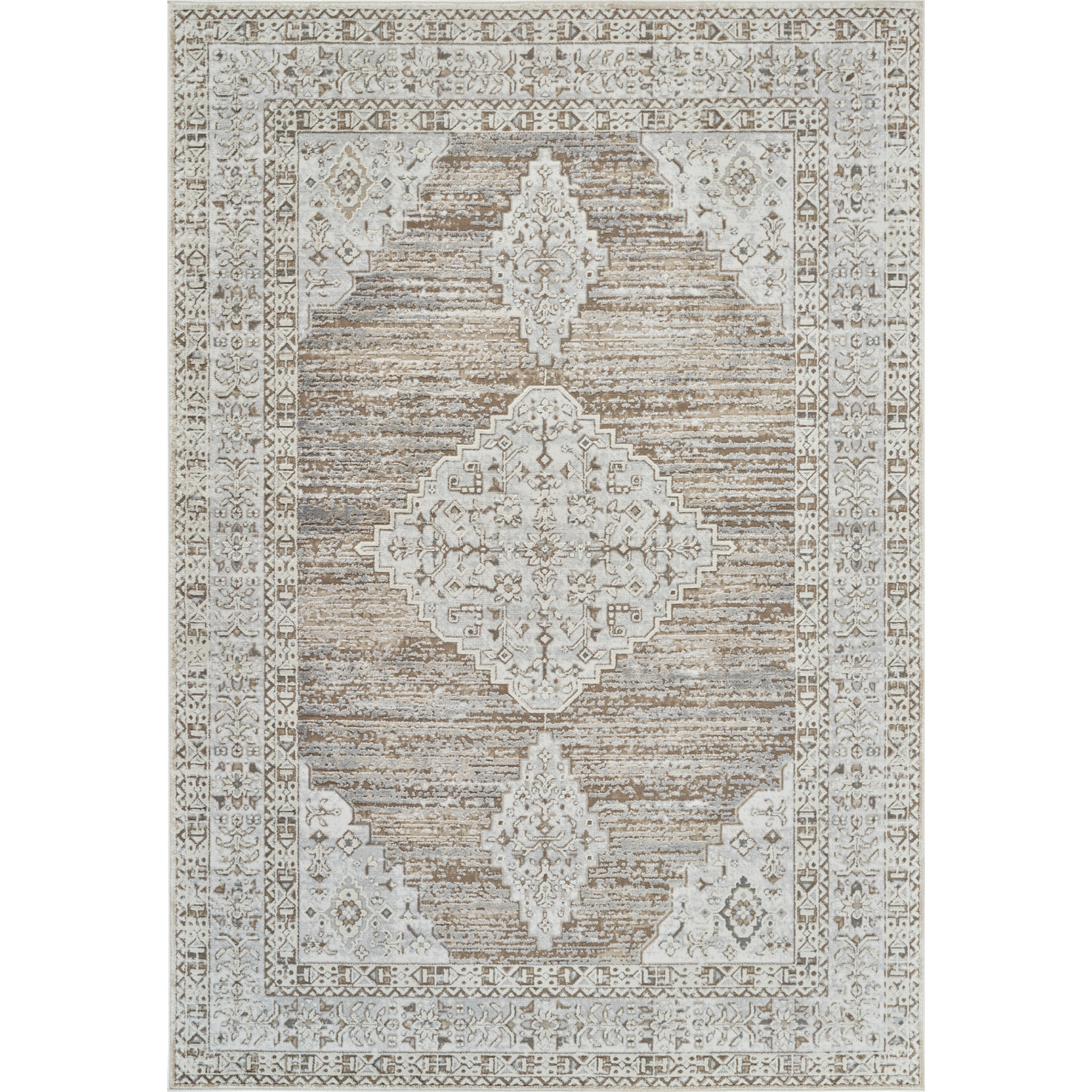 7' X 10' Beige and Brown Abstract Distressed Area Rug