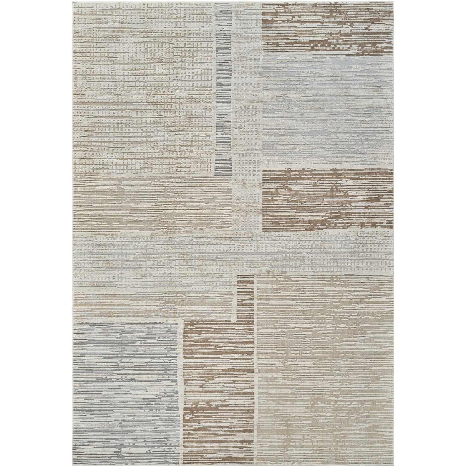 7' X 10' Beige and Brown Abstract Distressed Area Rug