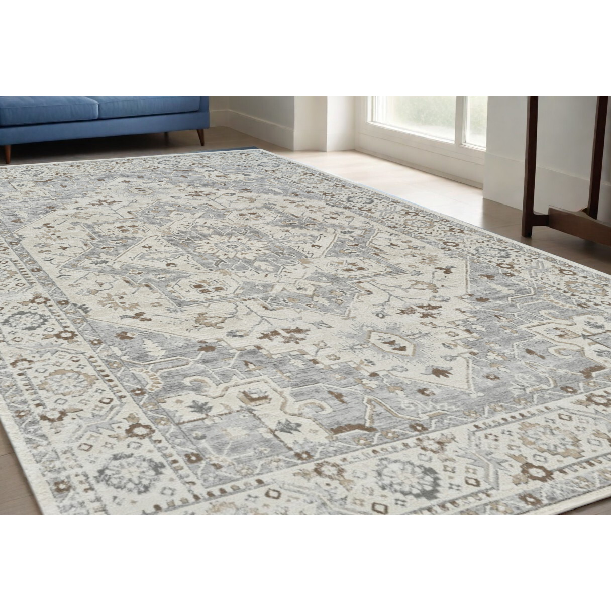 5' X 8' Gray and Beige Oriental Distressed Area Rug