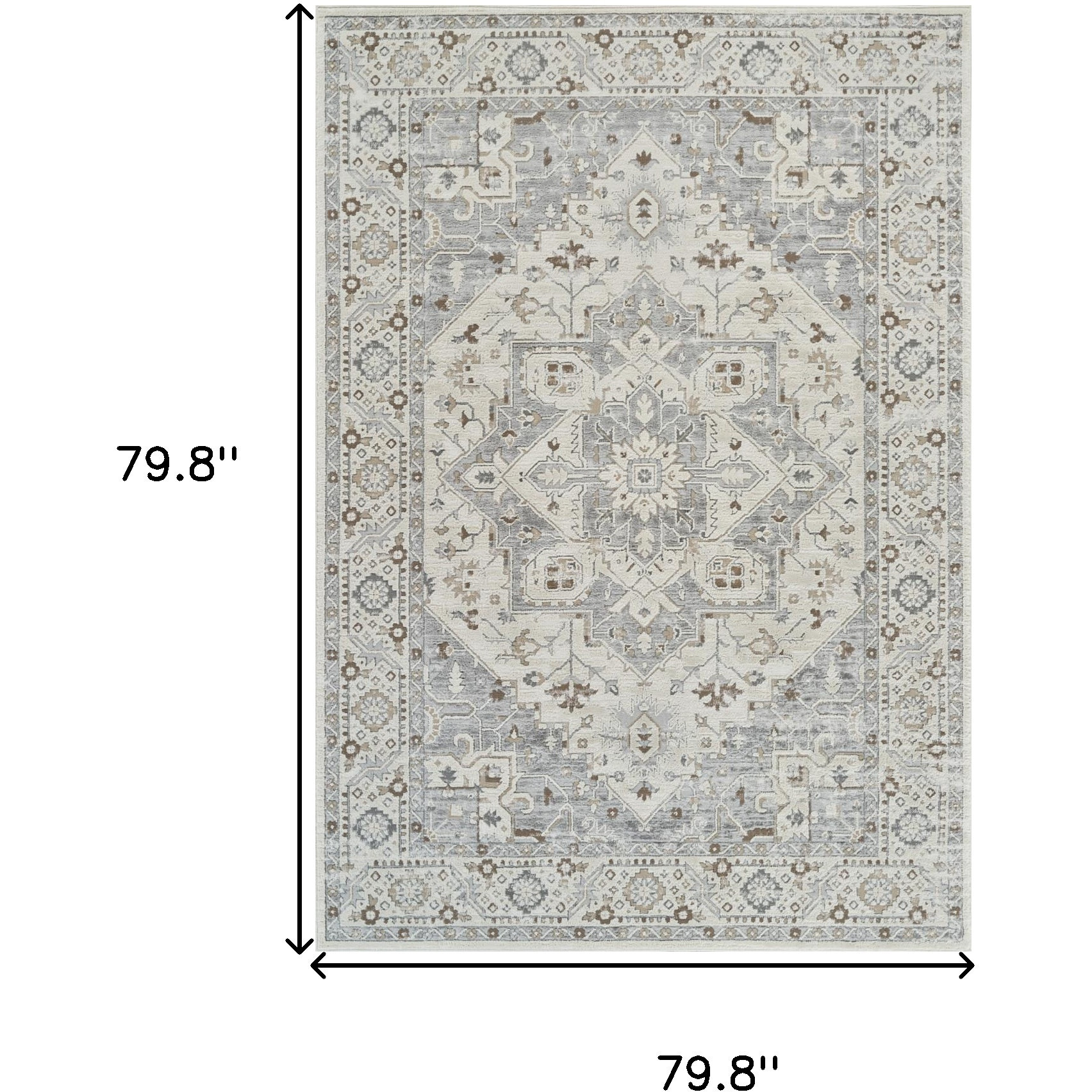 7' X 10' Gray and Beige Oriental Distressed Area Rug