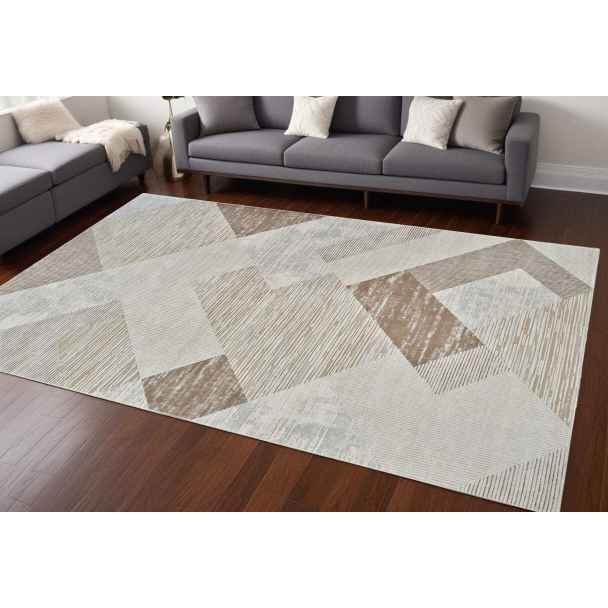 8' X 11' Beige and Brown Abstract Distressed Area Rug