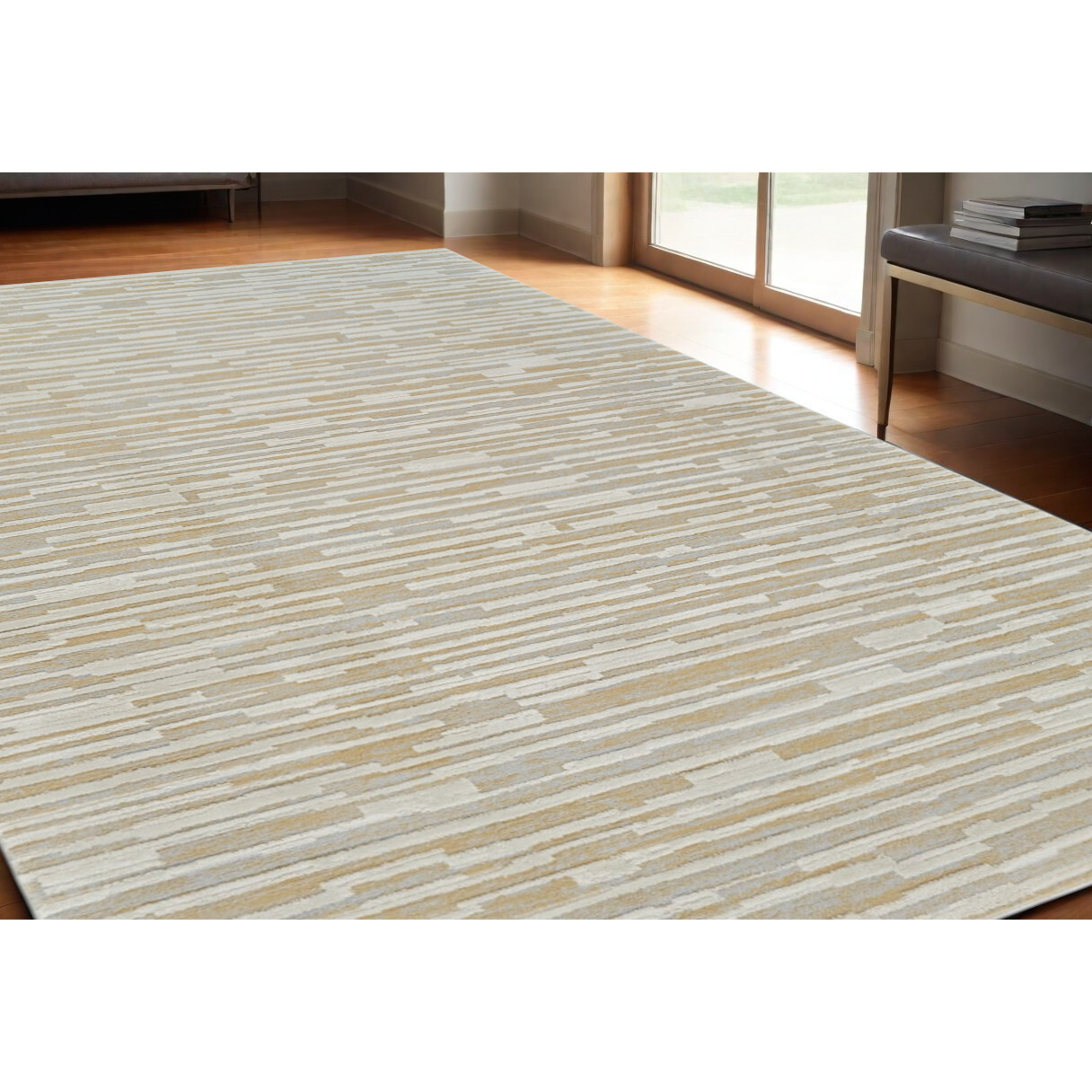 5' X 8' Beige and Brown Abstract Distressed Area Rug