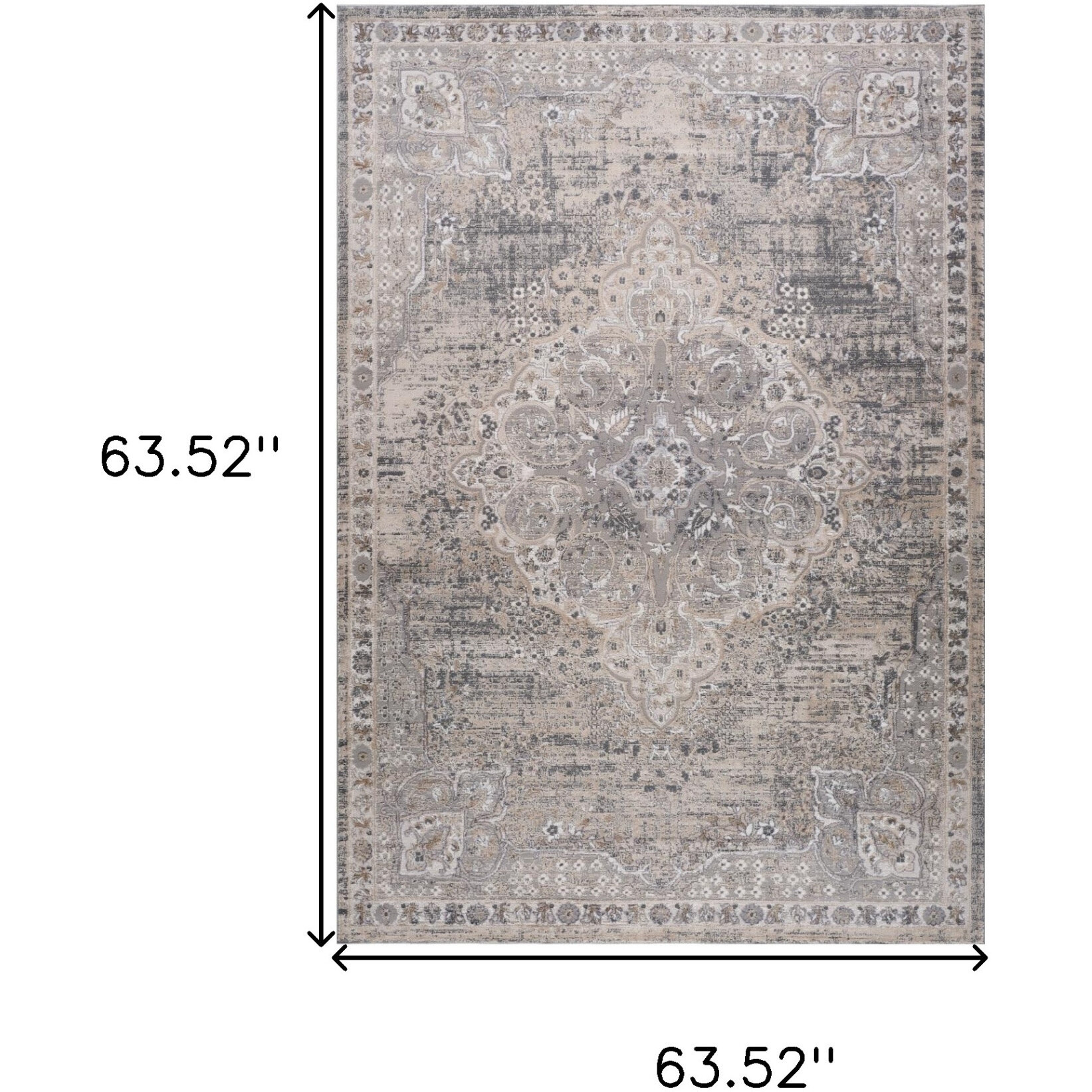 5' X 8' Gray and Beige Oriental Distressed Area Rug