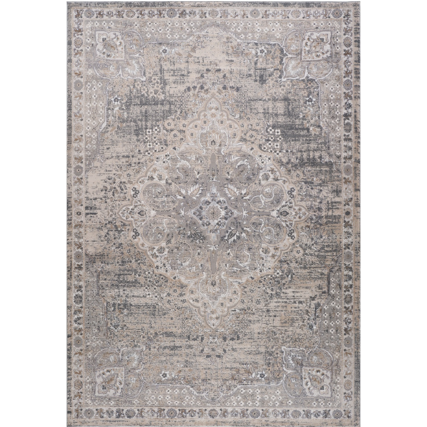 5' X 8' Gray and Beige Oriental Distressed Area Rug