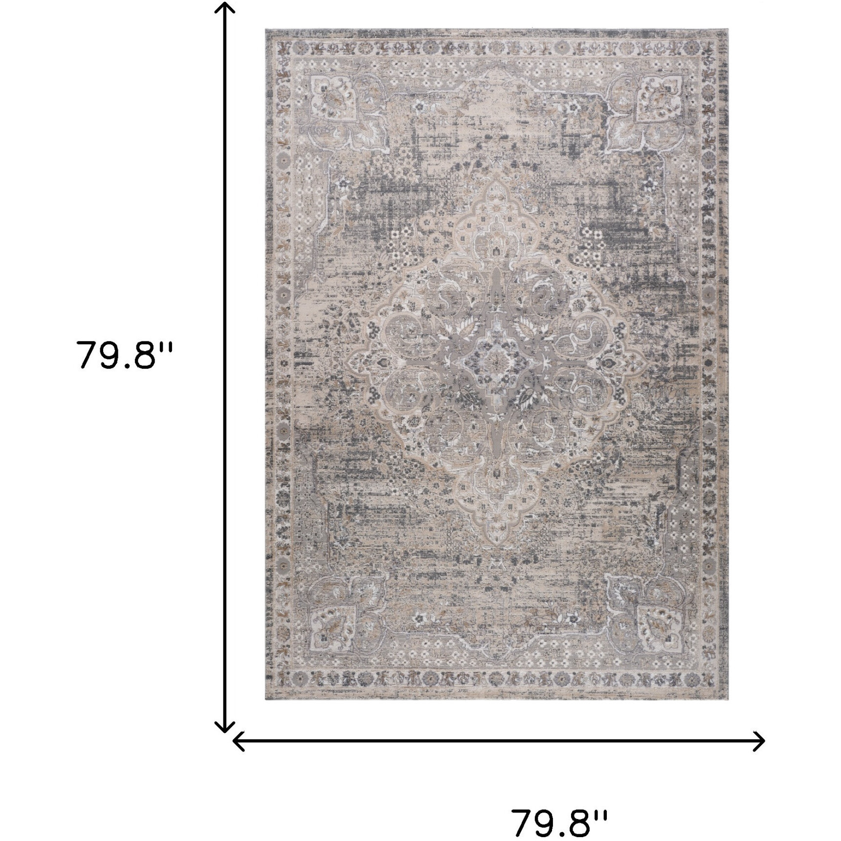 7' X 10' Gray and Beige Oriental Distressed Area Rug