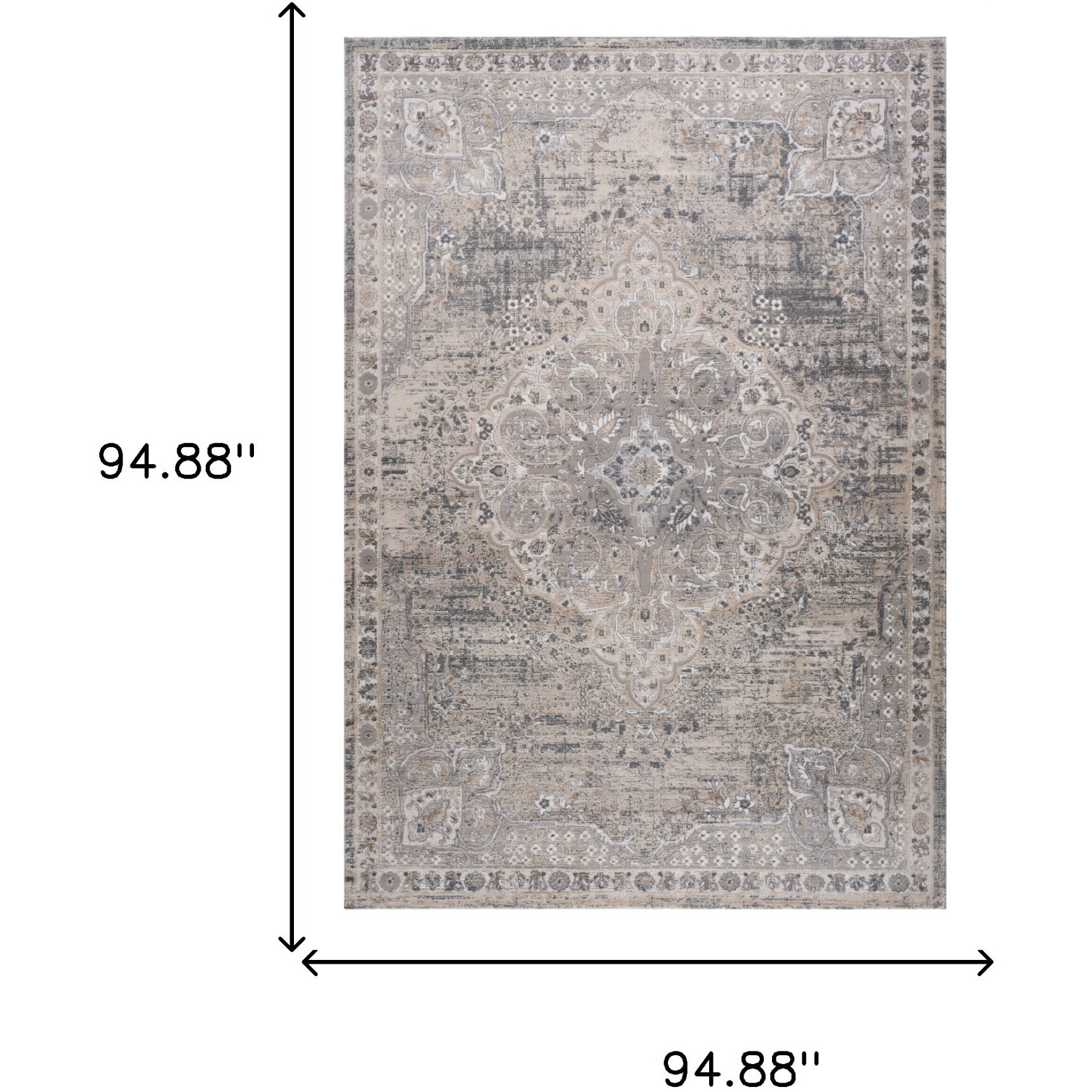 8' X 11' Gray and Beige Oriental Distressed Area Rug