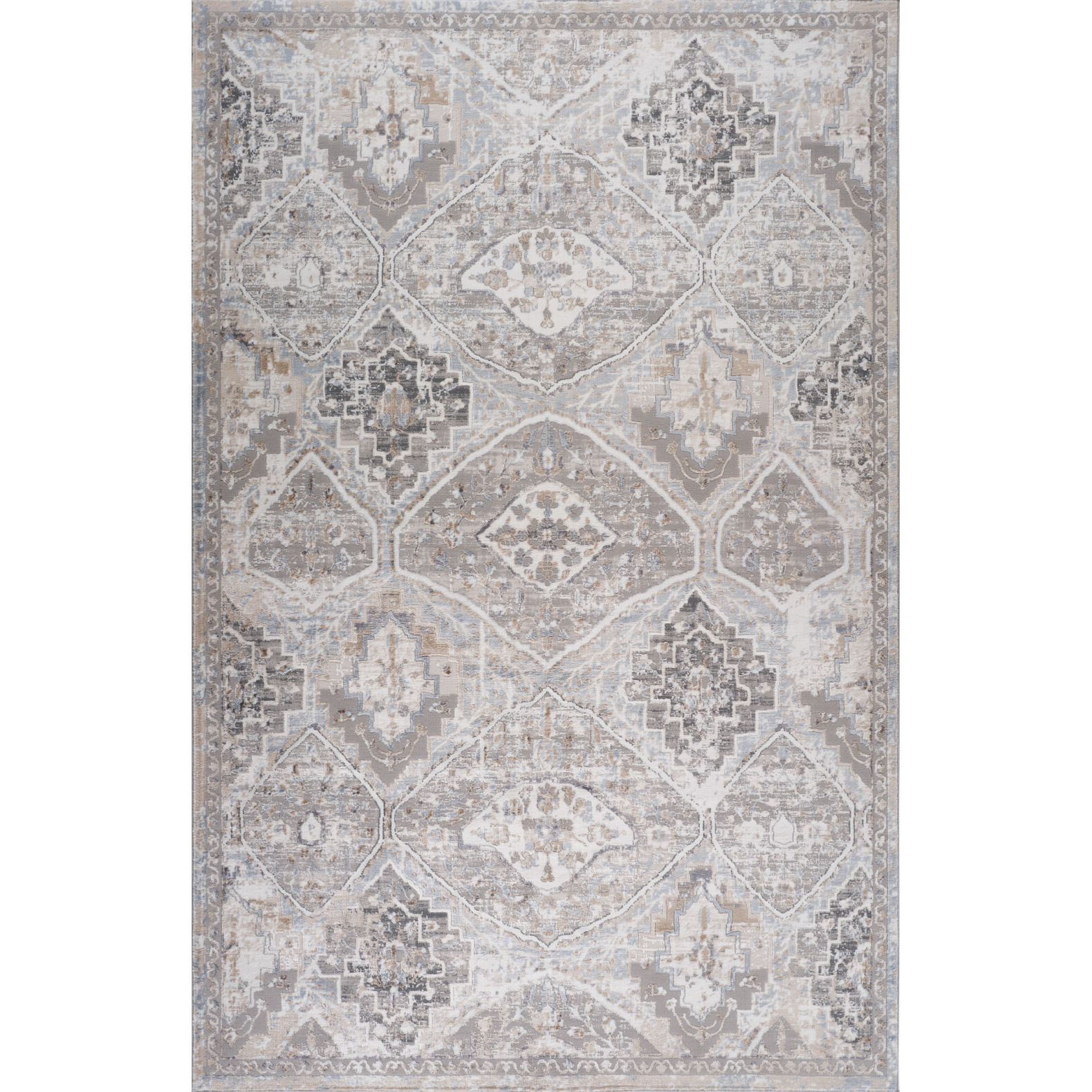 4' X 6' Blue and Gray Oriental Distressed Area Rug