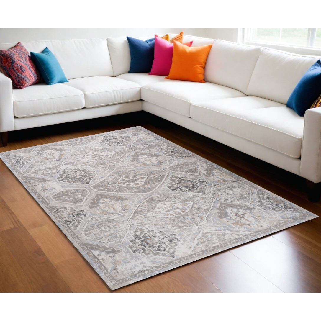 5' X 8' Blue and Gray Oriental Distressed Area Rug