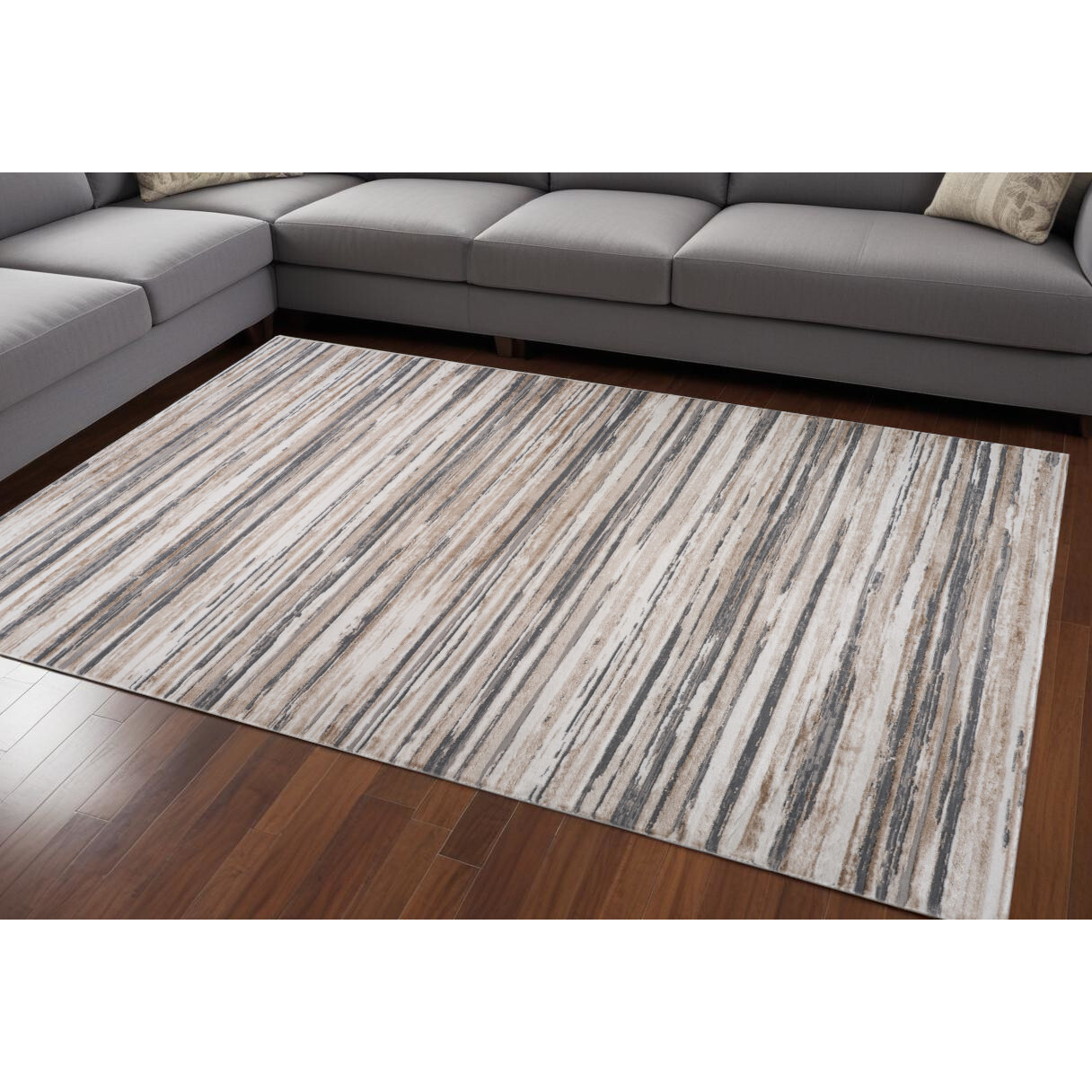 7' X 10' Beige and Gray Abstract Distressed Area Rug