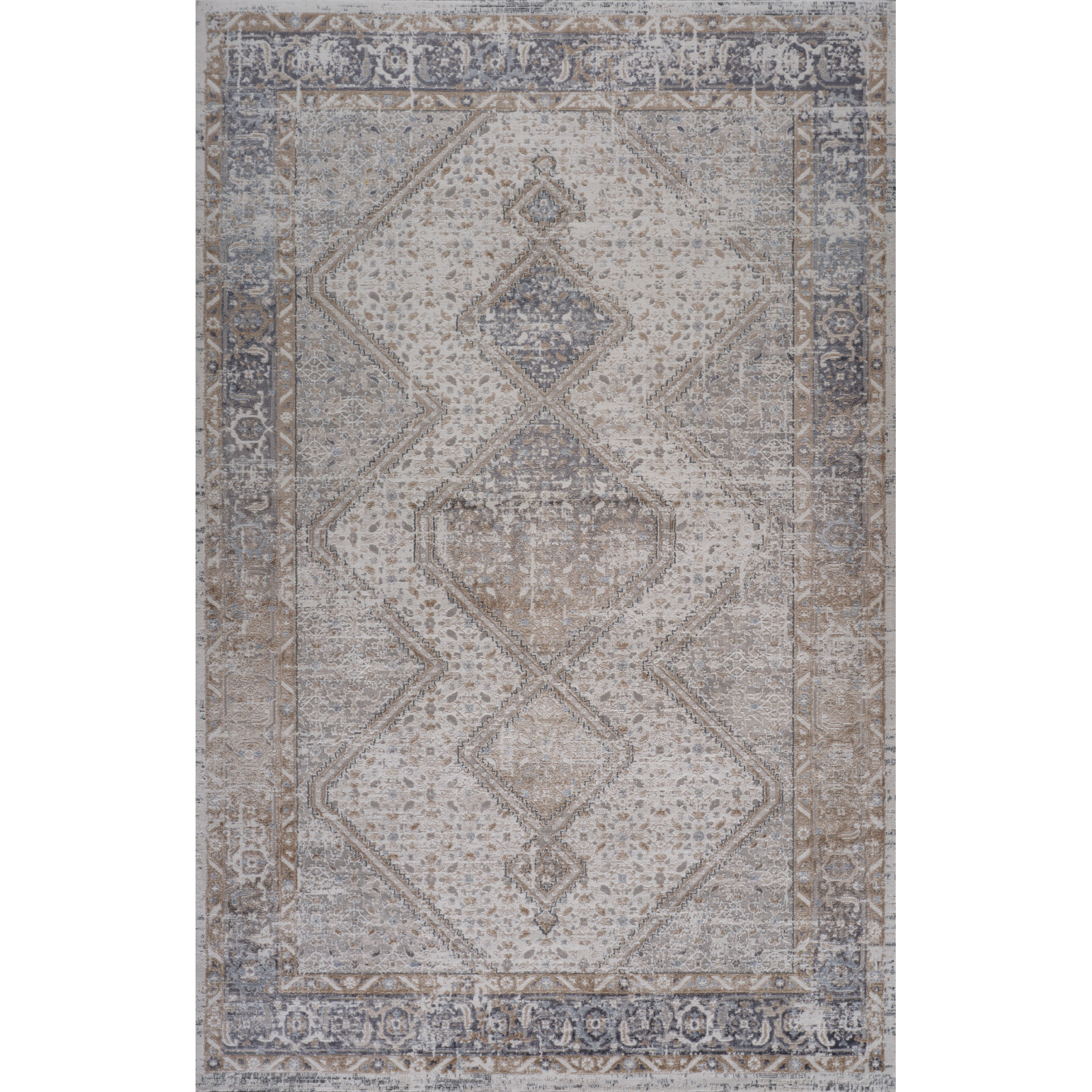 7' X 10' Beige and Gray Abstract Distressed Area Rug
