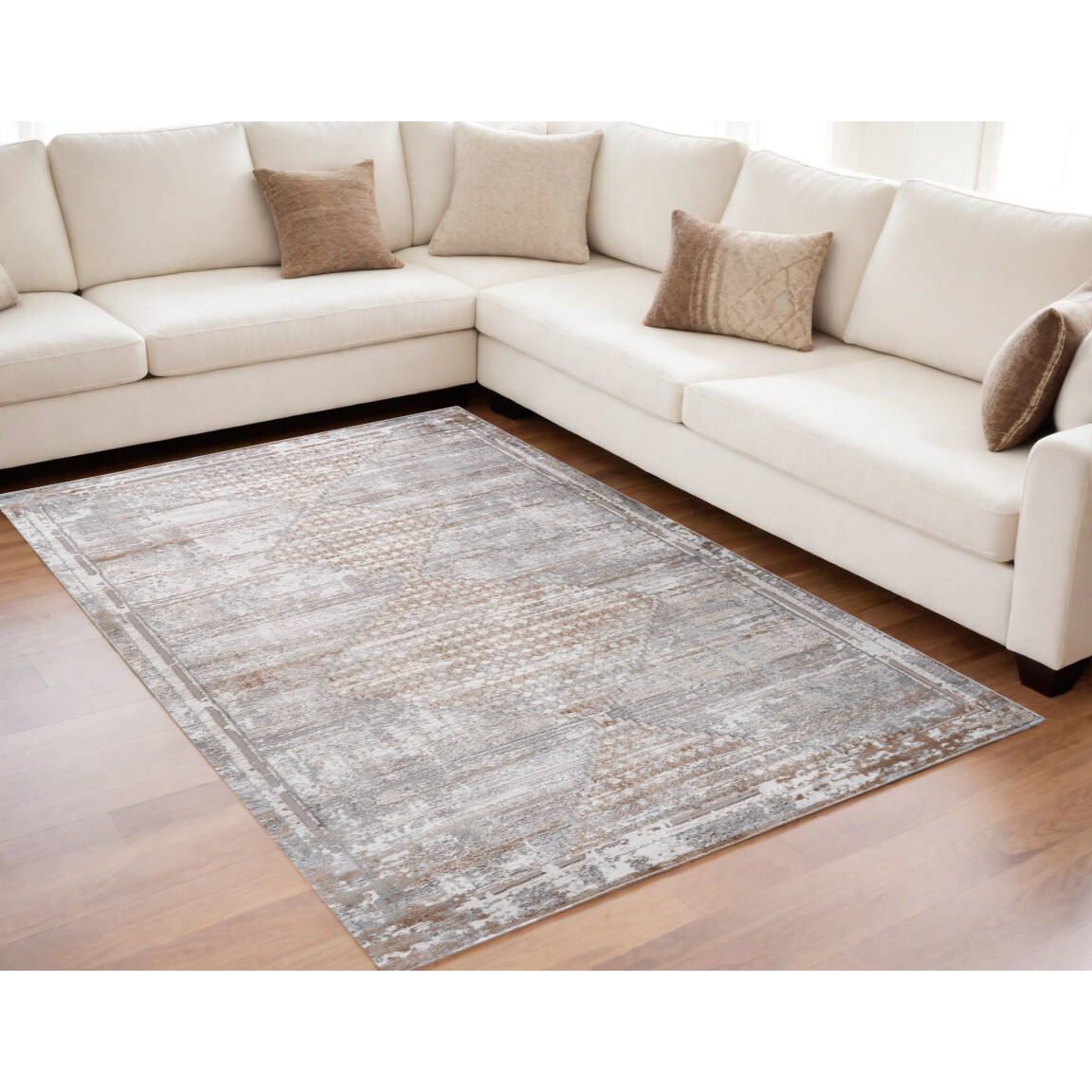 5' X 8' Gray and Brown Abstract Distressed Area Rug