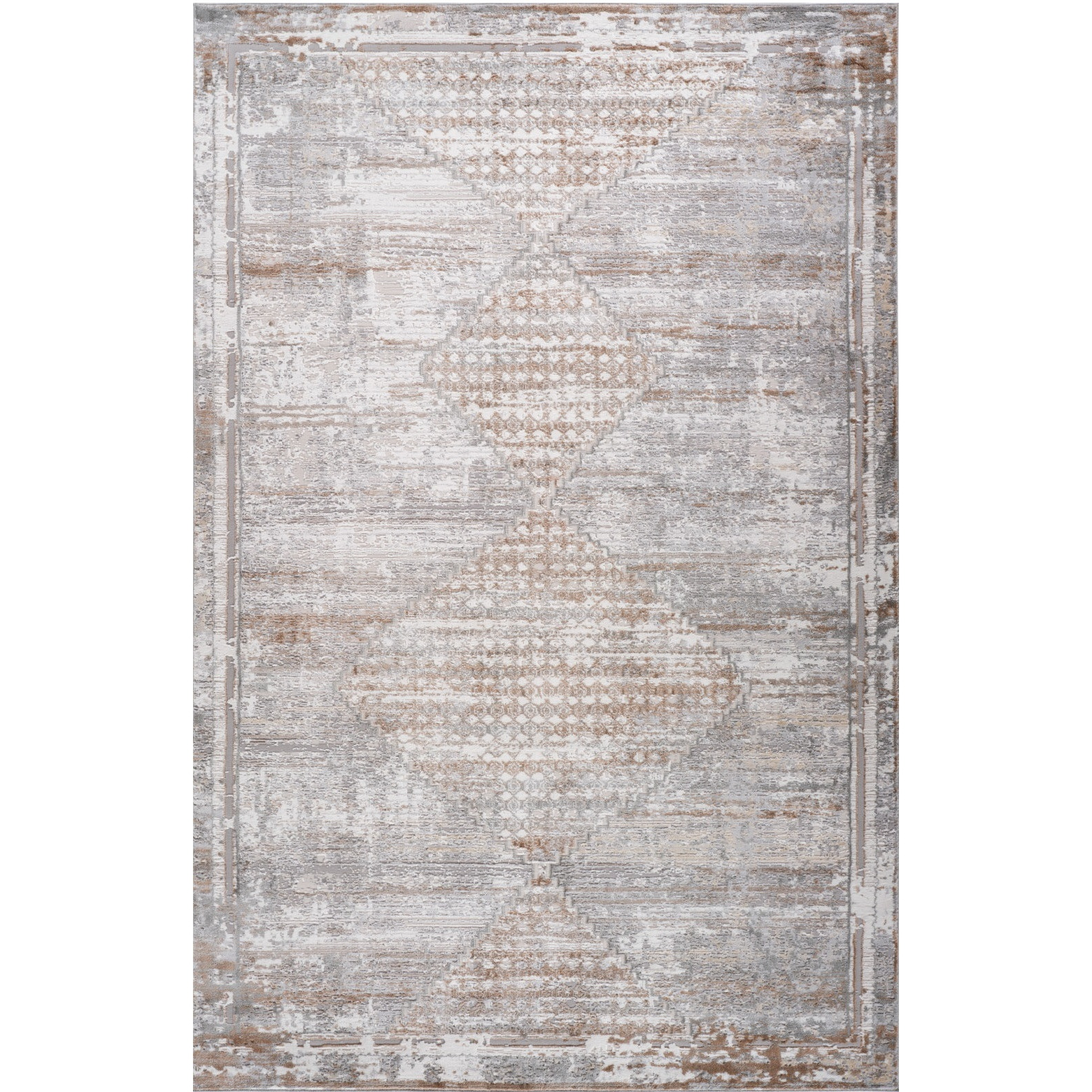 5' X 8' Gray and Brown Abstract Distressed Area Rug