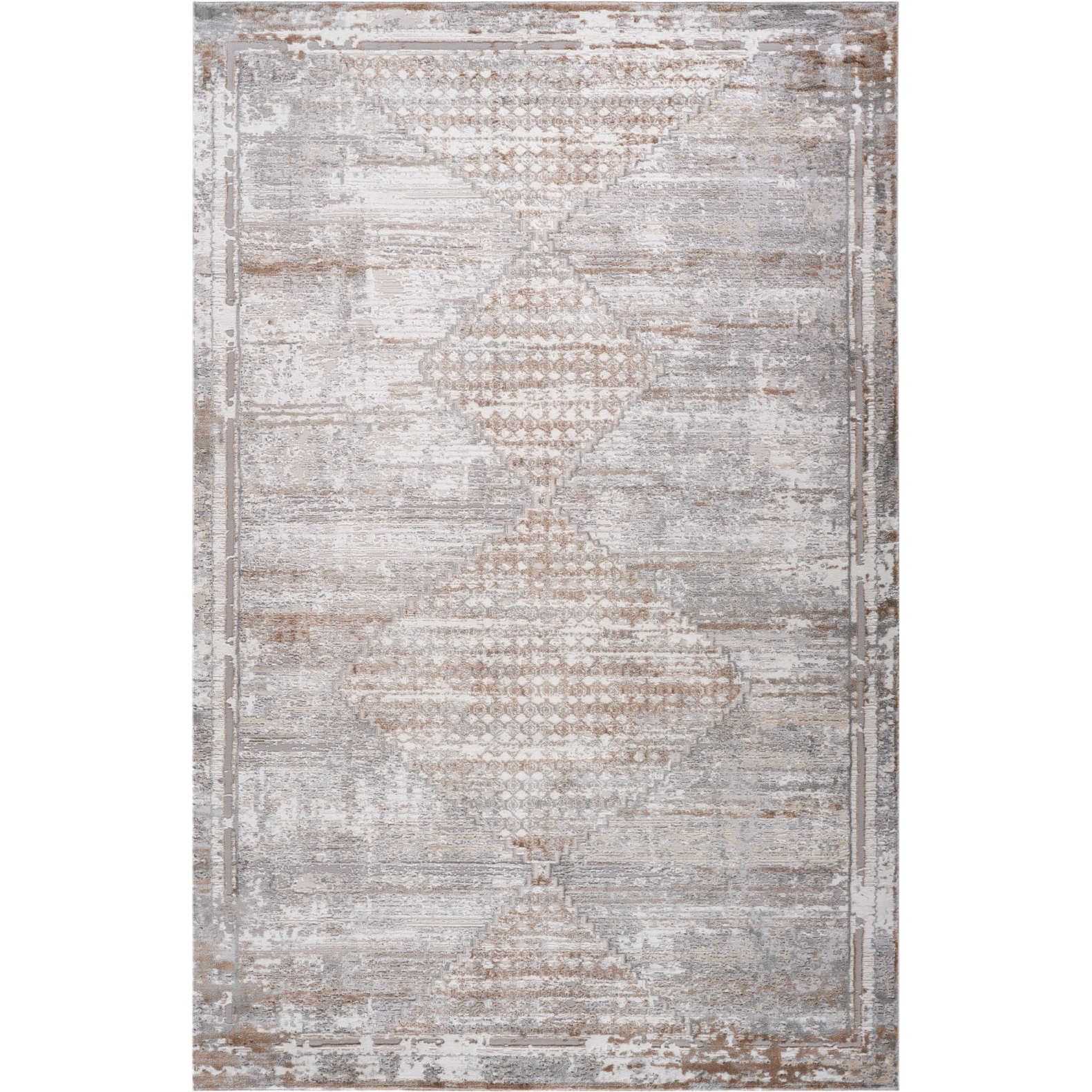 7' X 10' Gray and Brown Abstract Distressed Area Rug