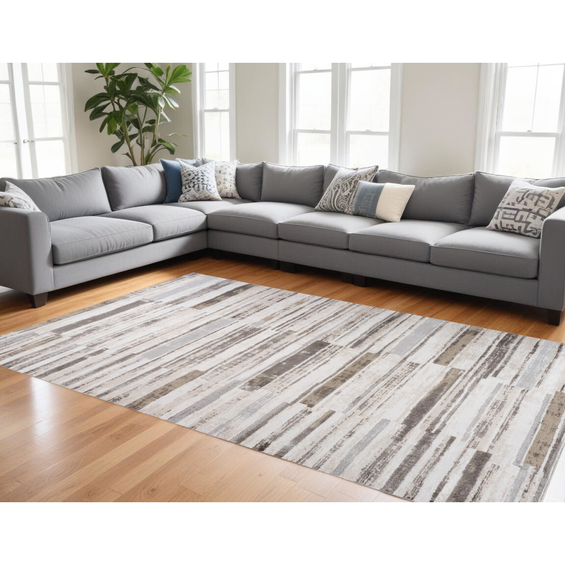 8' X 11' Beige and Brown Abstract Distressed Area Rug