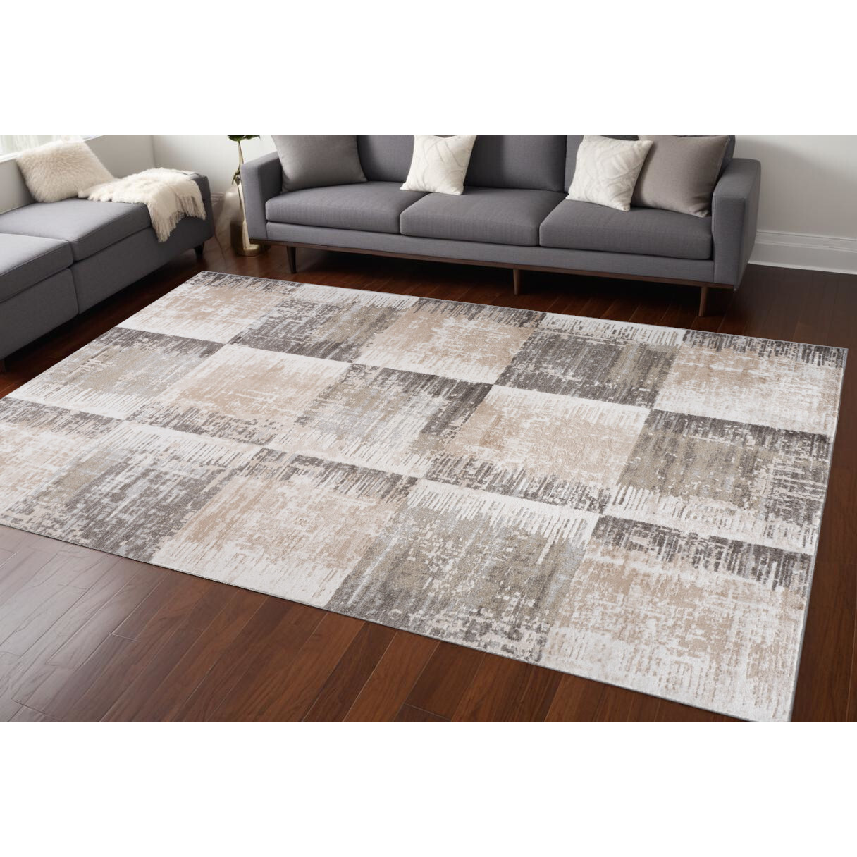 8' X 11' Beige and Brown Abstract Distressed Area Rug