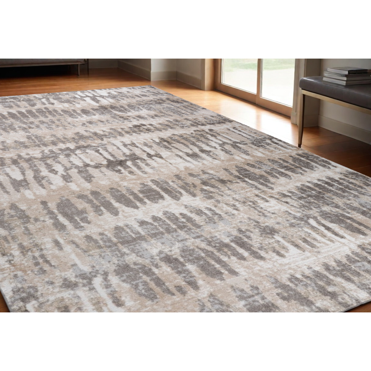5' X 8' Beige and Brown Abstract Distressed Area Rug