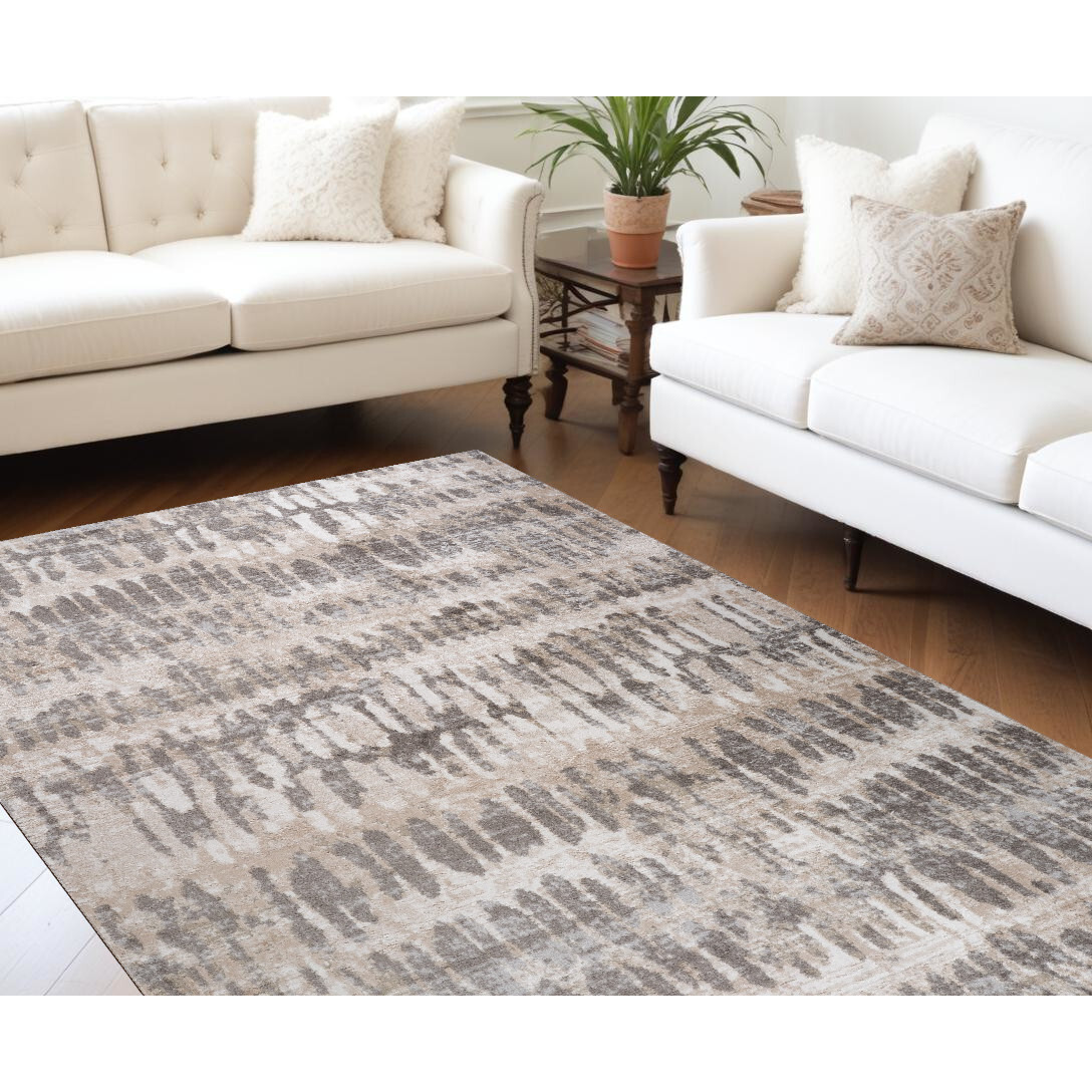 7' X 10' Beige and Brown Abstract Distressed Area Rug