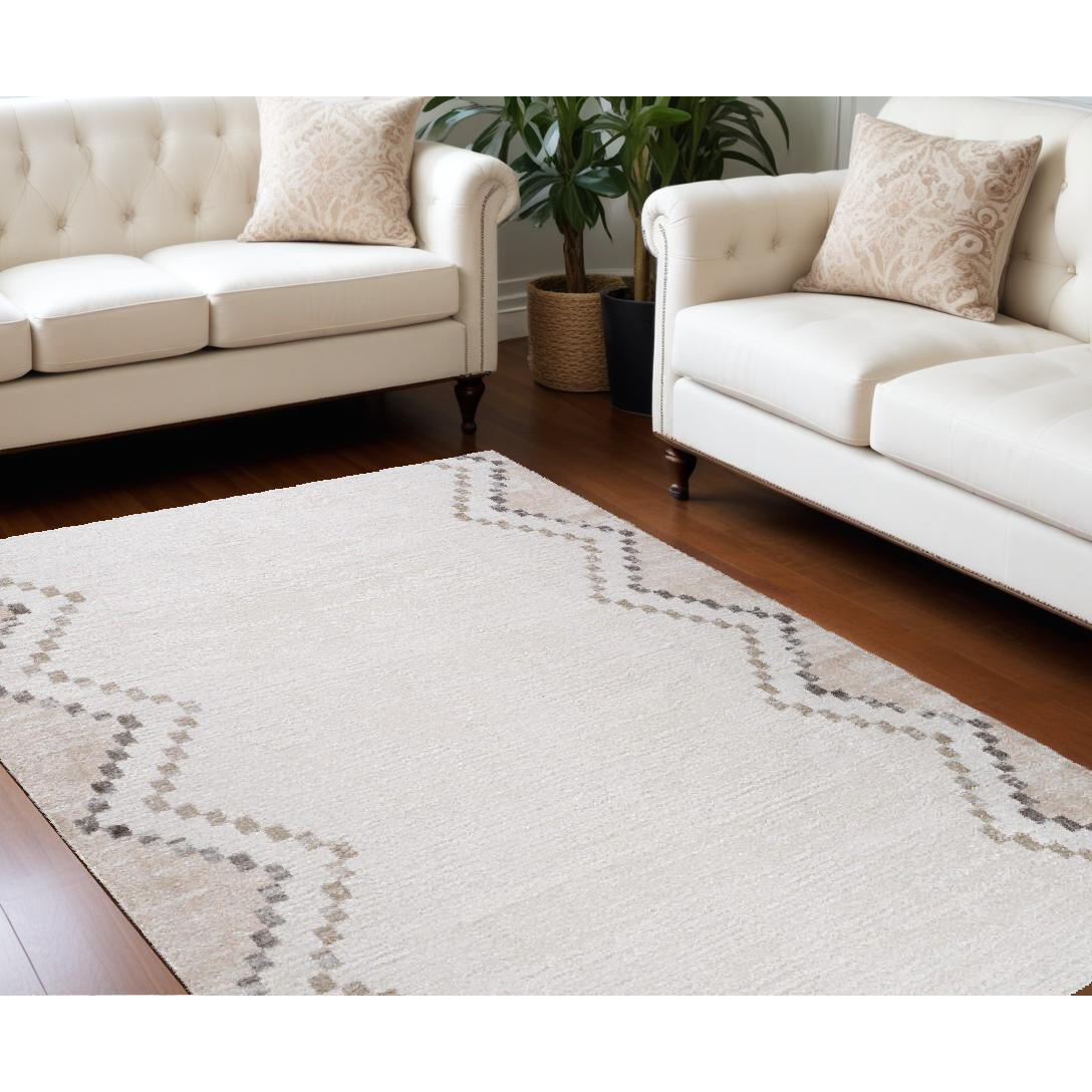 8' X 11' Beige and Brown Abstract Distressed Area Rug