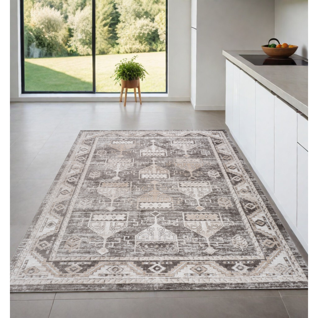 4' X 6' Beige and Brown Abstract Distressed Area Rug
