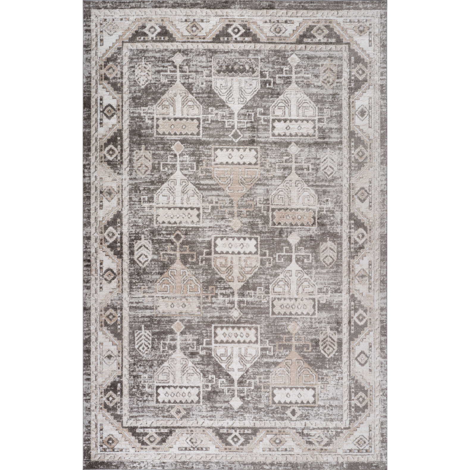 5' X 8' Beige and Brown Abstract Distressed Area Rug