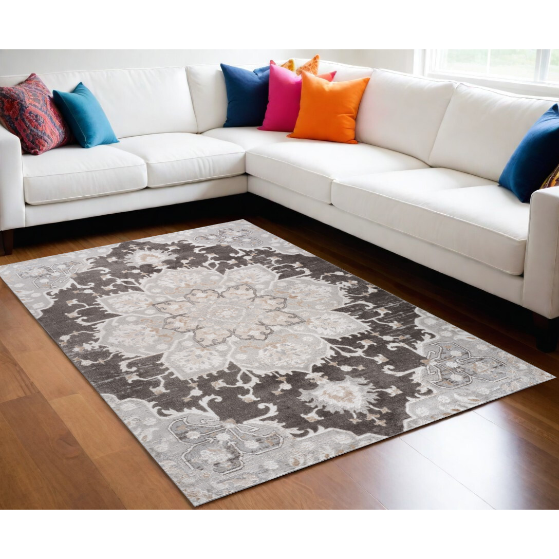 5' X 8' Gray and Brown Southwestern Distressed Area Rug