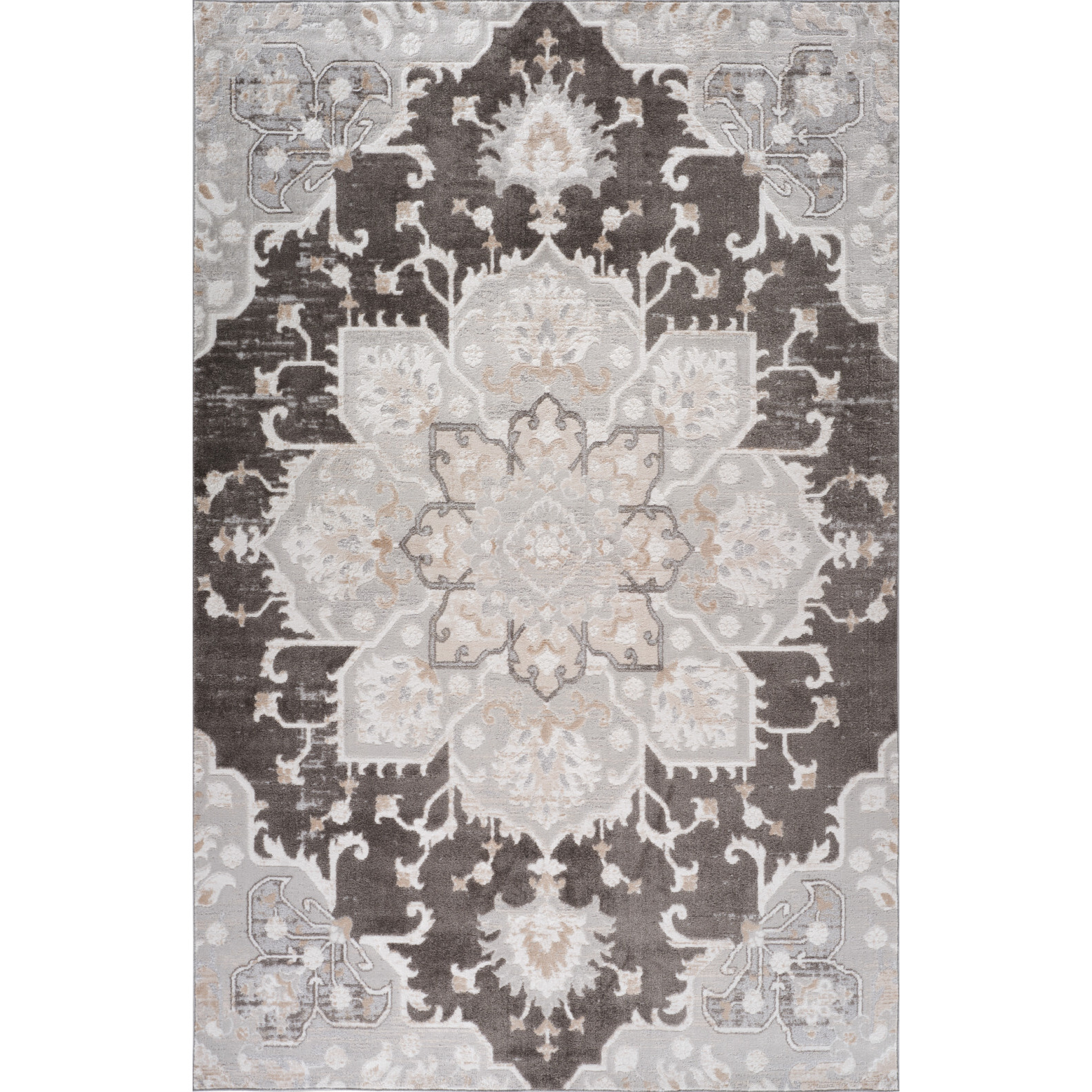 7' X 10' Gray and Brown Southwestern Distressed Area Rug