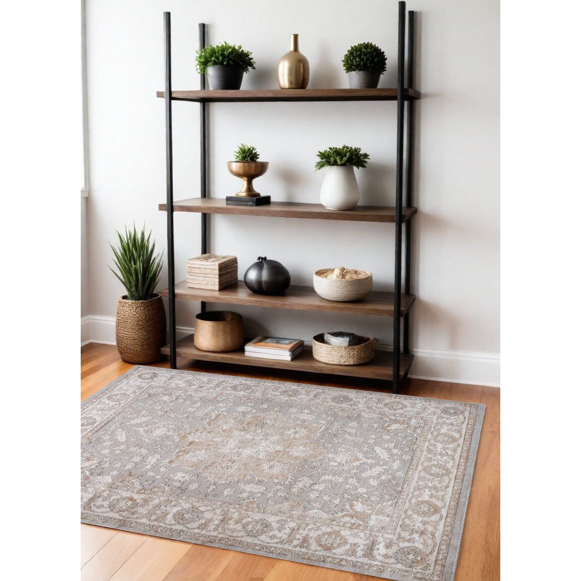 4' X 6' Beige and Gray Oriental Distressed Area Rug