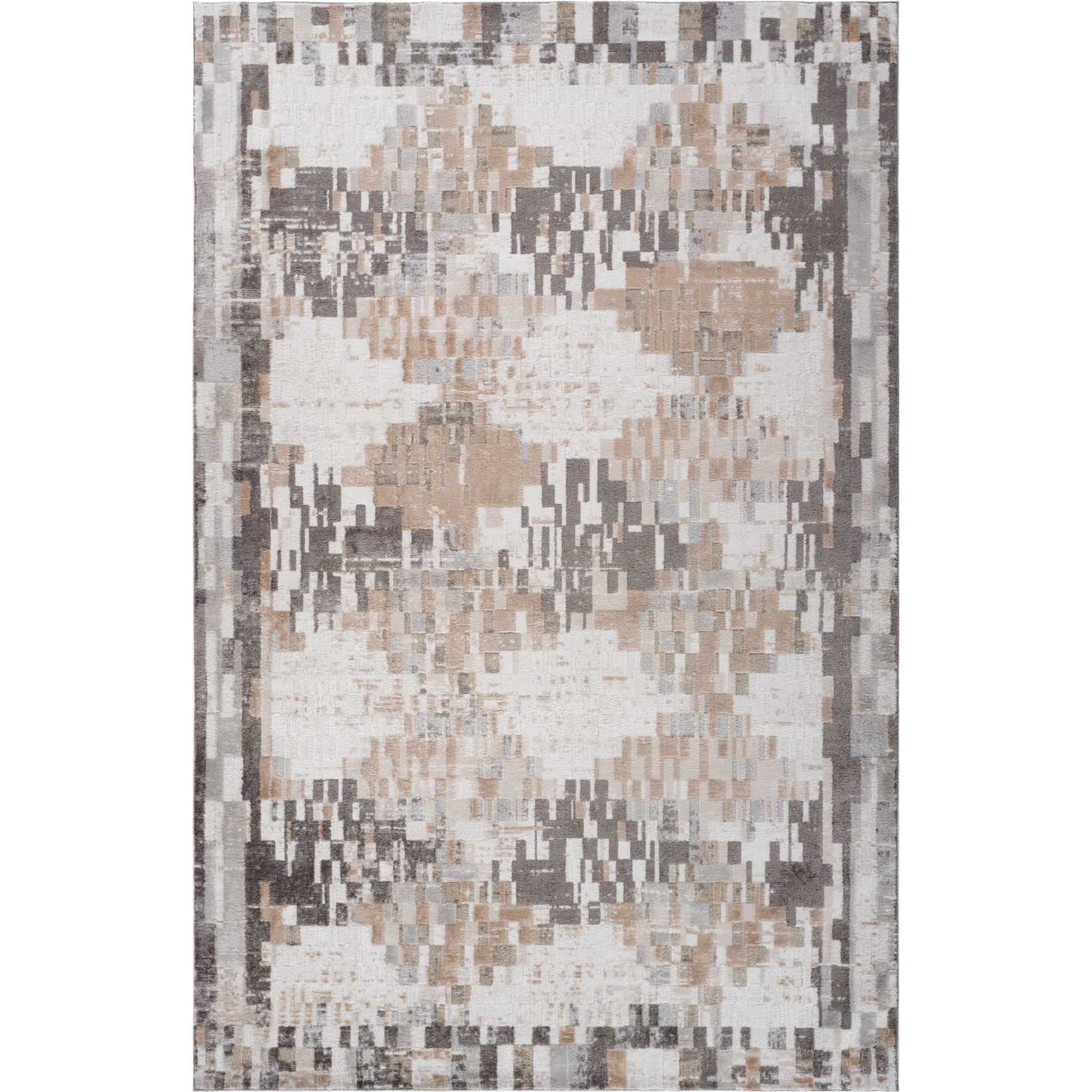 5' X 8' Cream and Brown Abstract Distressed Area Rug