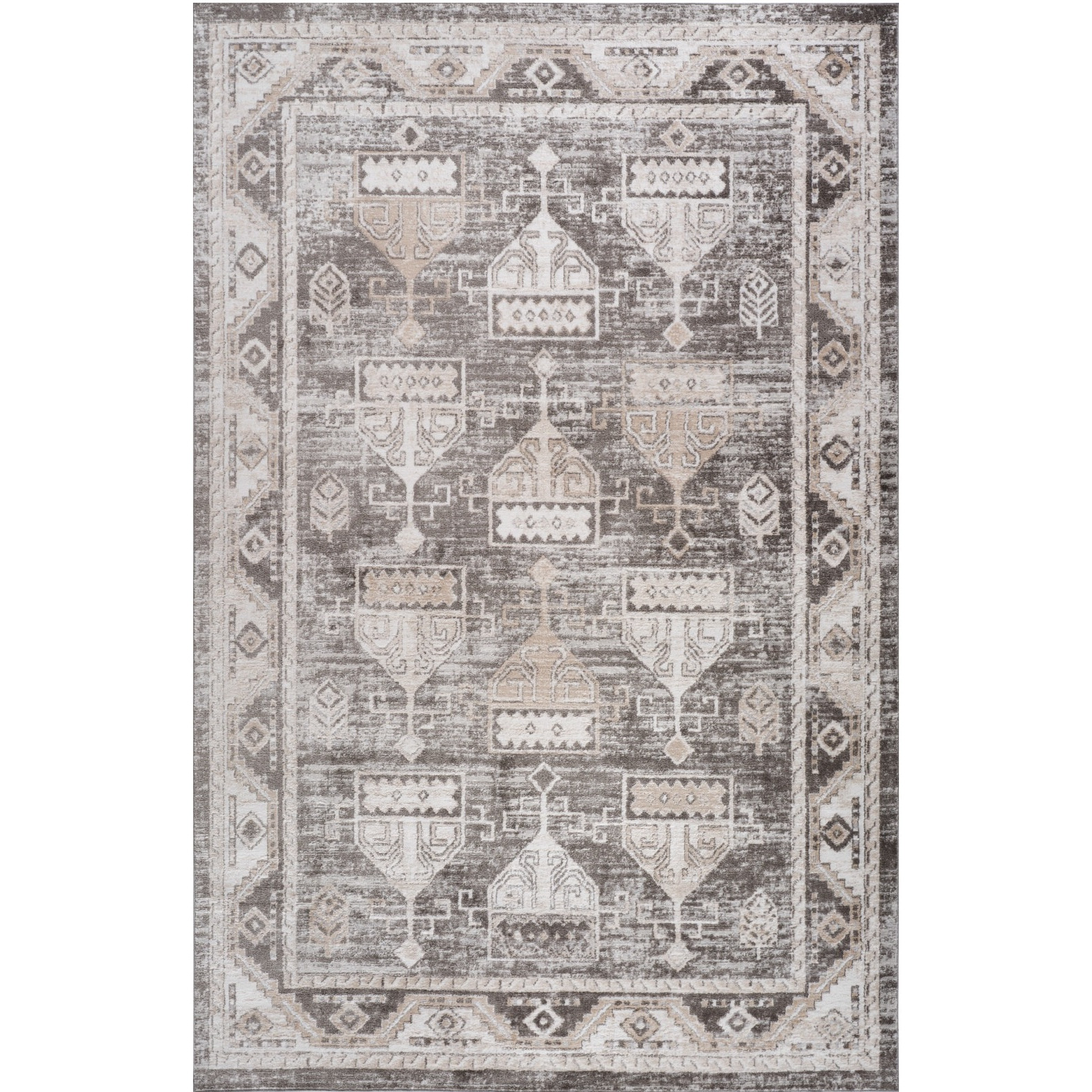 8' X 11' Cream and Brown Abstract Distressed Area Rug