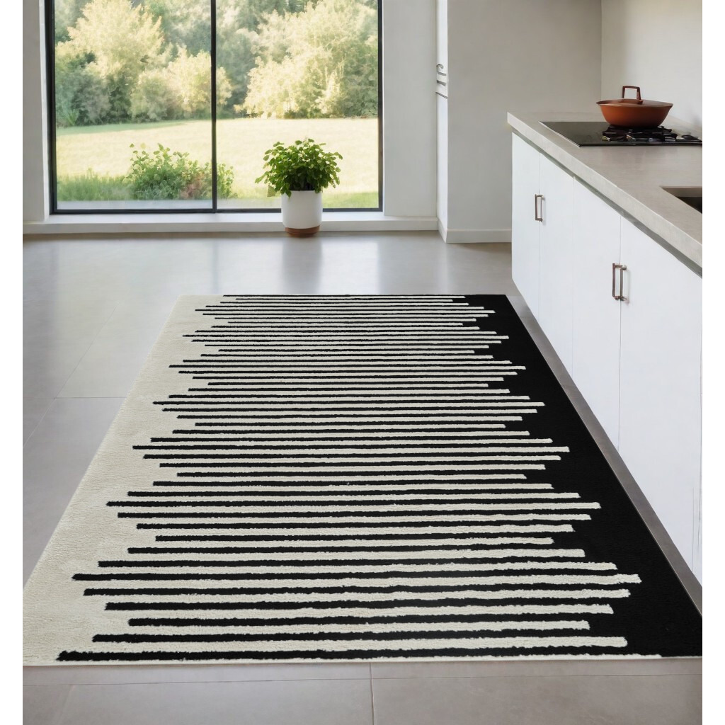 4' X 6' Cream and Black Abstract Distressed Area Rug