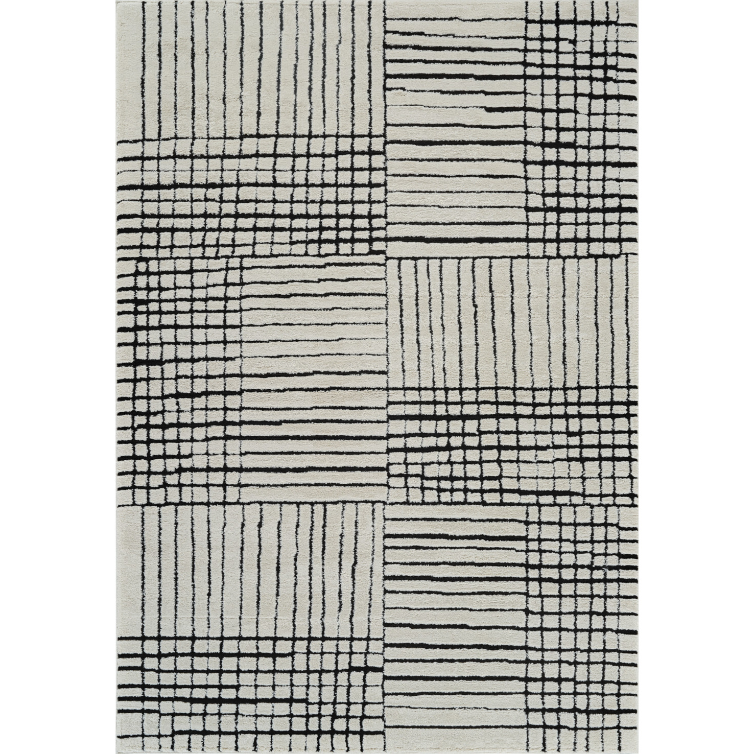 4' X 6' Cream and Black Abstract Distressed Area Rug