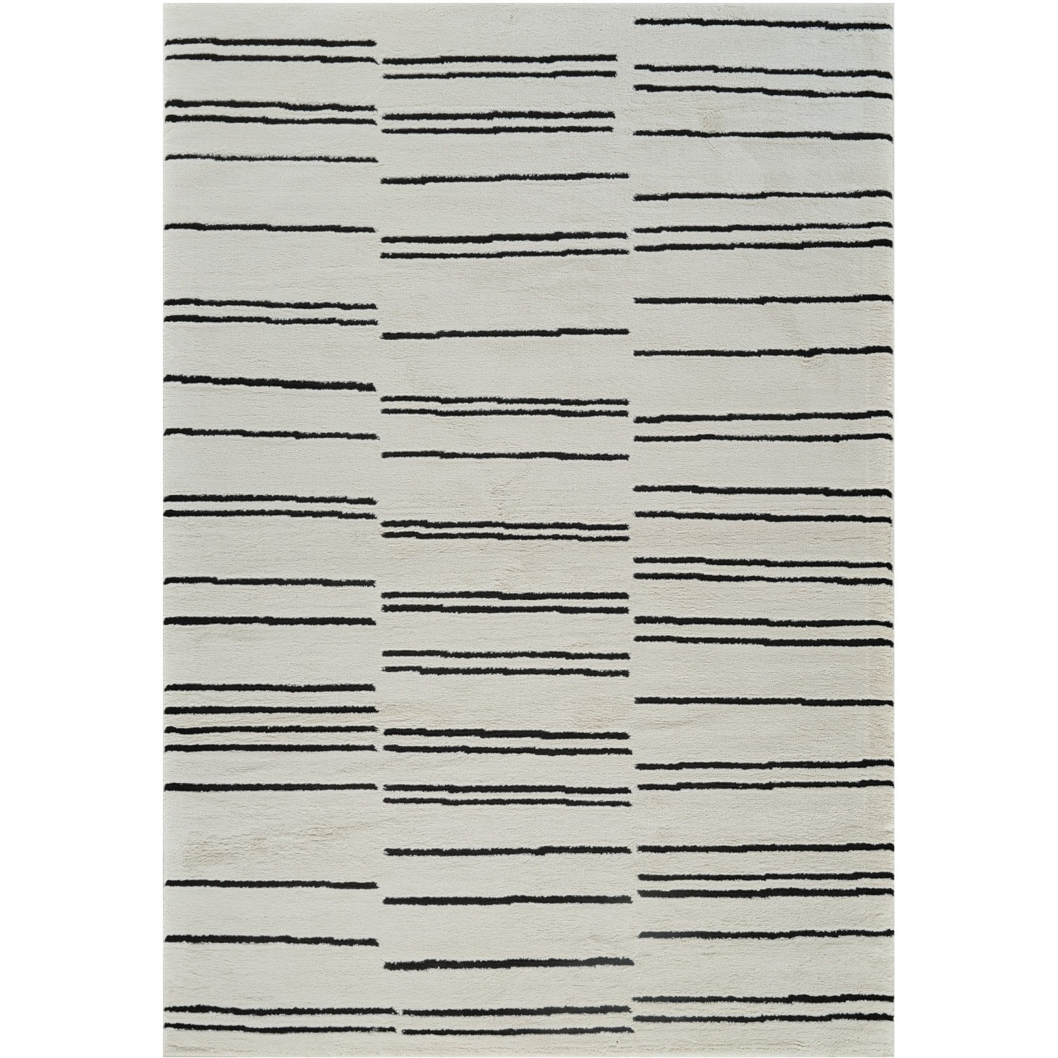 8' X 11' Cream and Black Abstract Distressed Area Rug