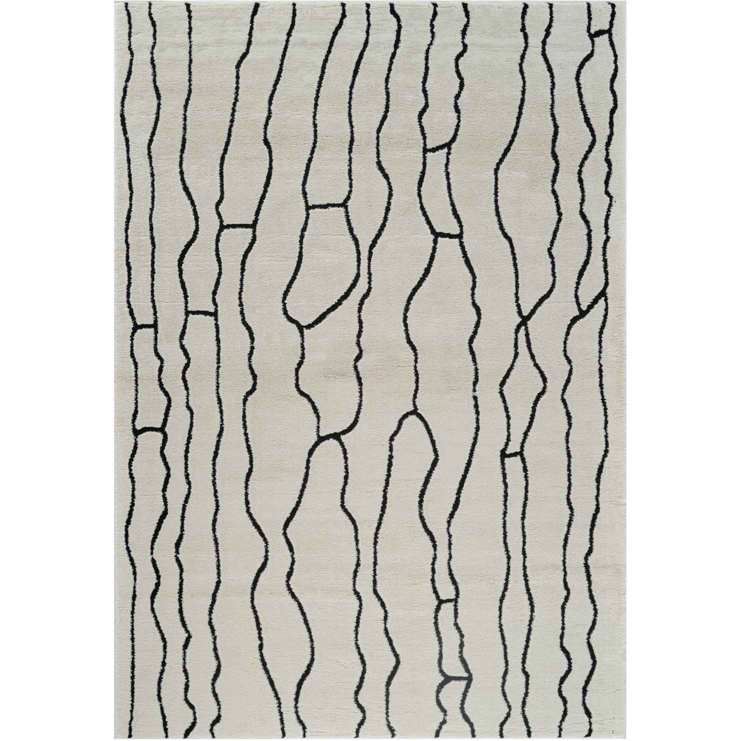 5' X 8' Cream and Black Abstract Distressed Area Rug