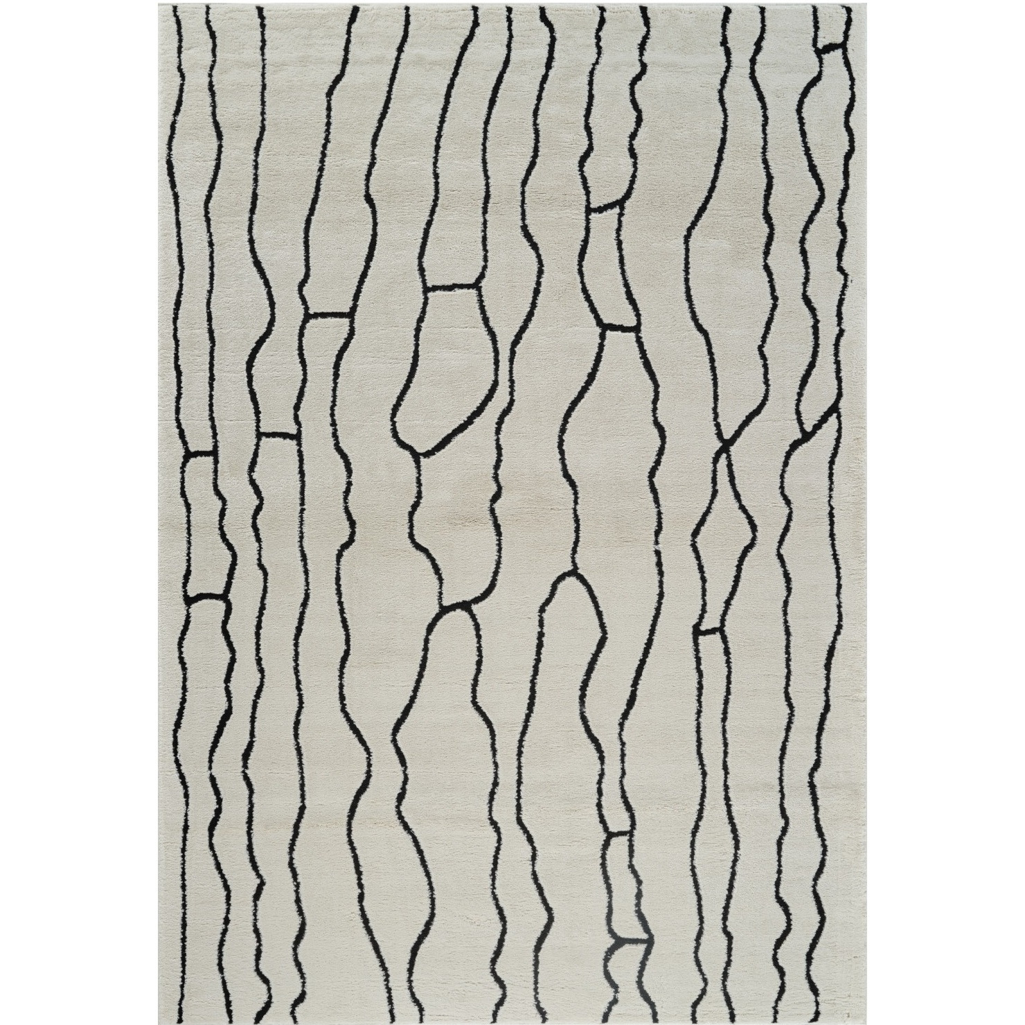 8' X 11' Cream and Black Abstract Distressed Area Rug