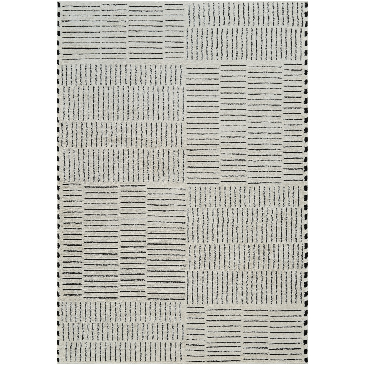 5' X 8' Cream and Black Abstract Distressed Area Rug