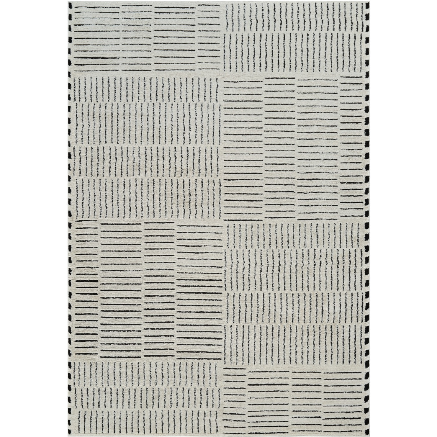 8' X 11' Cream and Black Abstract Distressed Area Rug