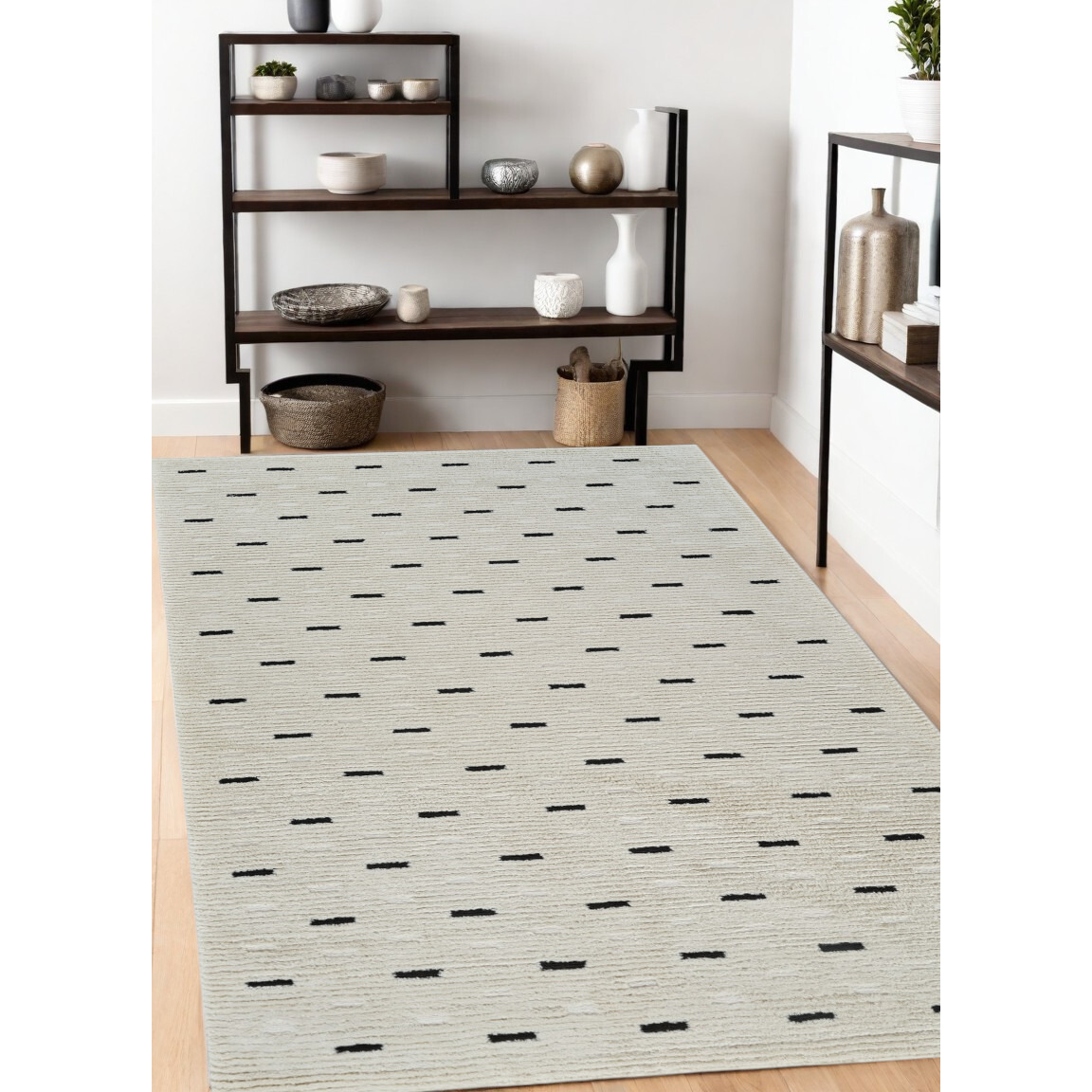 4' X 6' Cream and Black Abstract Distressed Area Rug