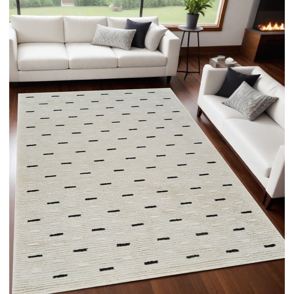 5' X 8' Cream and Black Abstract Distressed Area Rug