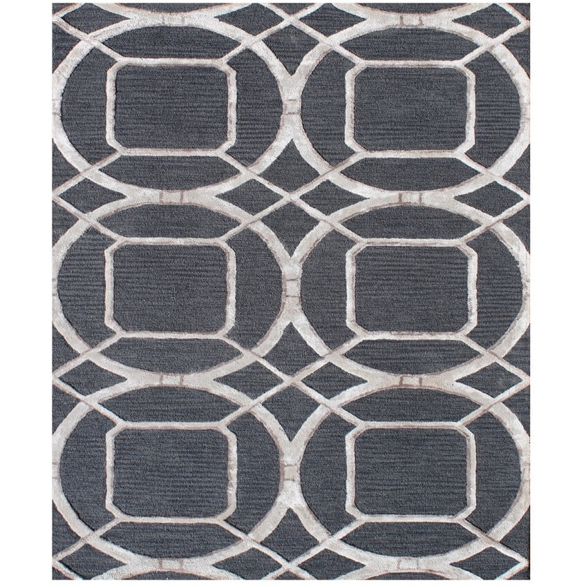 5' X 8' Charcoal Abstract Geometric Hand Tufted Non Skid Area Rug