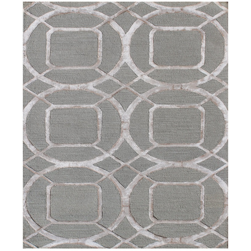 5' X 8' Green Abstract Geometric Hand Tufted Non Skid Area Rug