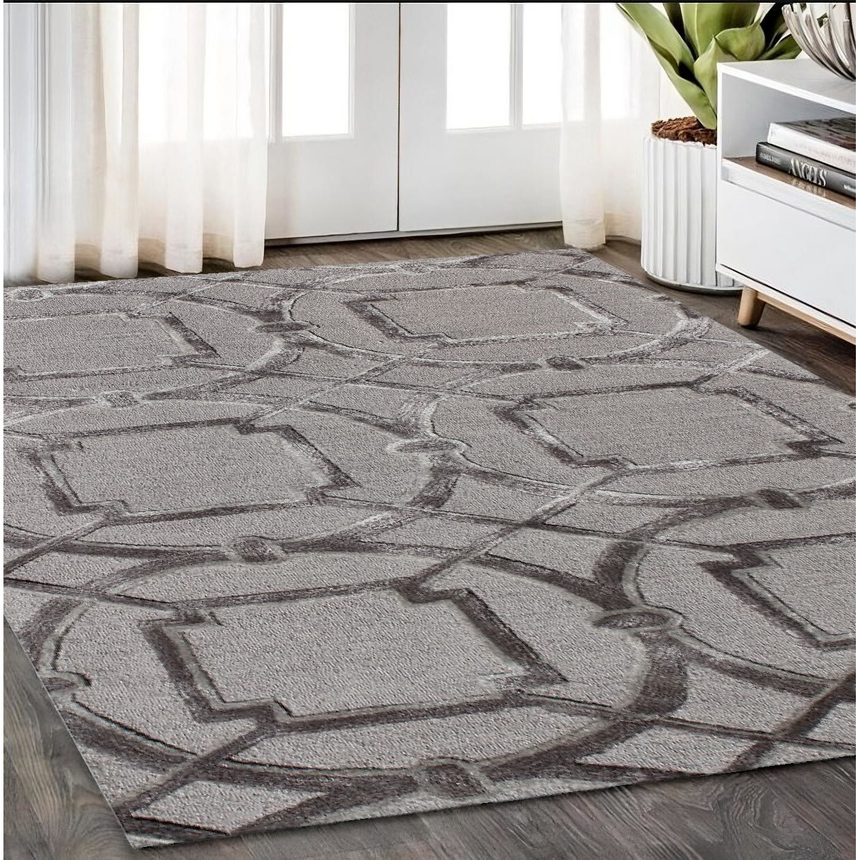 5' X 8' Gray Abstract Geometric Hand Tufted Non Skid Area Rug