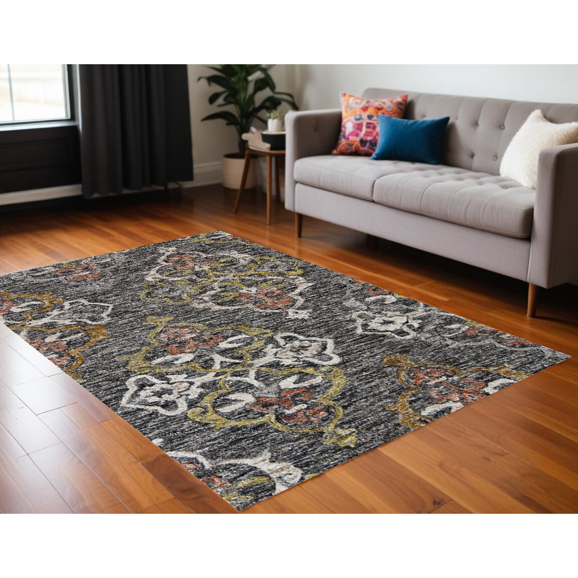 5' X 8' Charcoal Abstract Geometric Hand Tufted Non Skid Area Rug