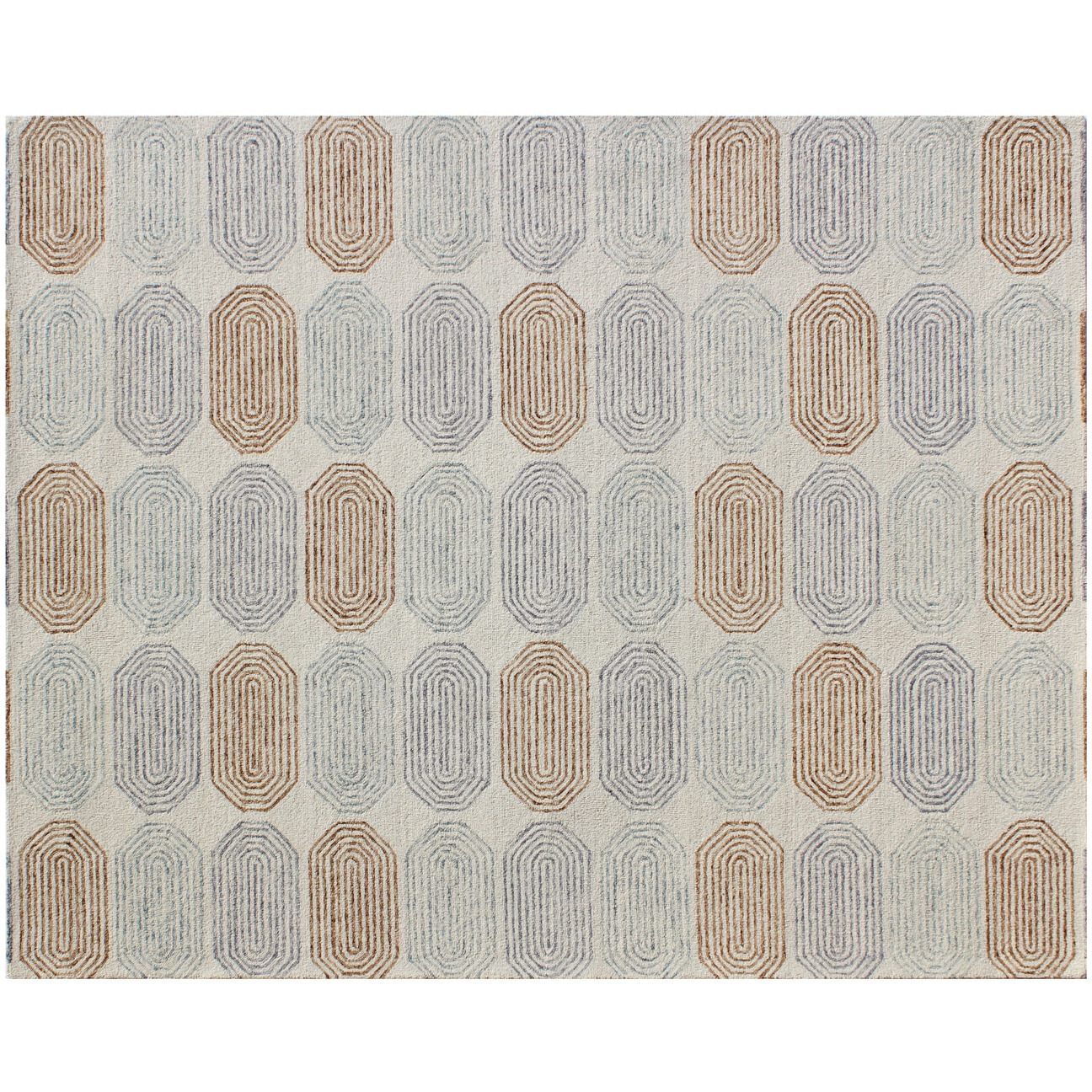 5' X 8' Ivory and Silver Wool Abstract Geometric Hand Tufted Non Skid Area Rug