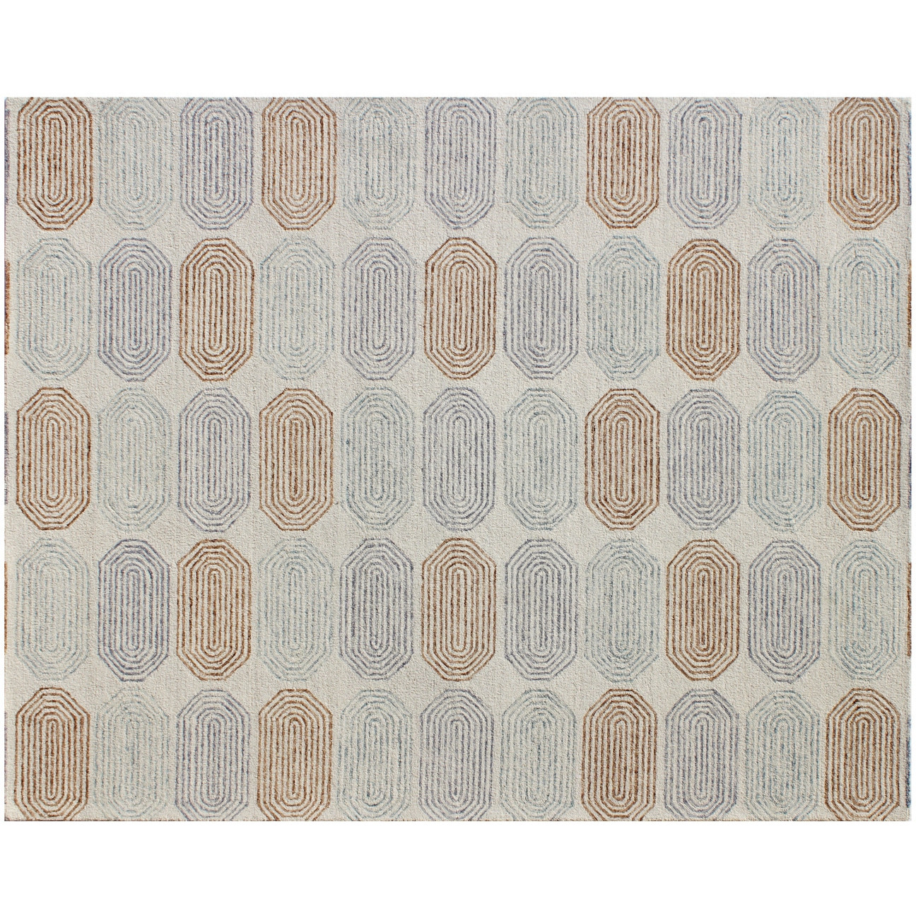5' X 8' Ivory and Silver Wool Abstract Geometric Hand Tufted Non Skid Area Rug