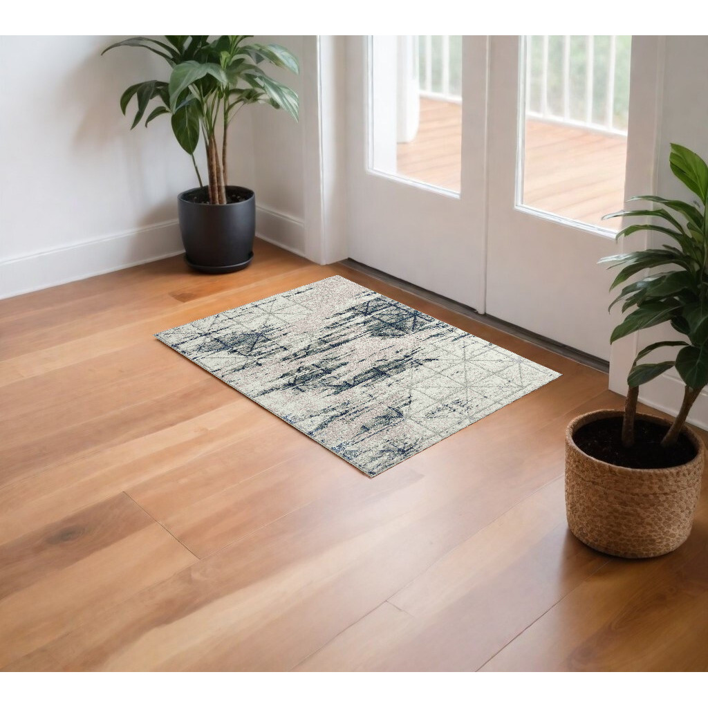 2' X 3' Blue and Gray Abstract Area Rug