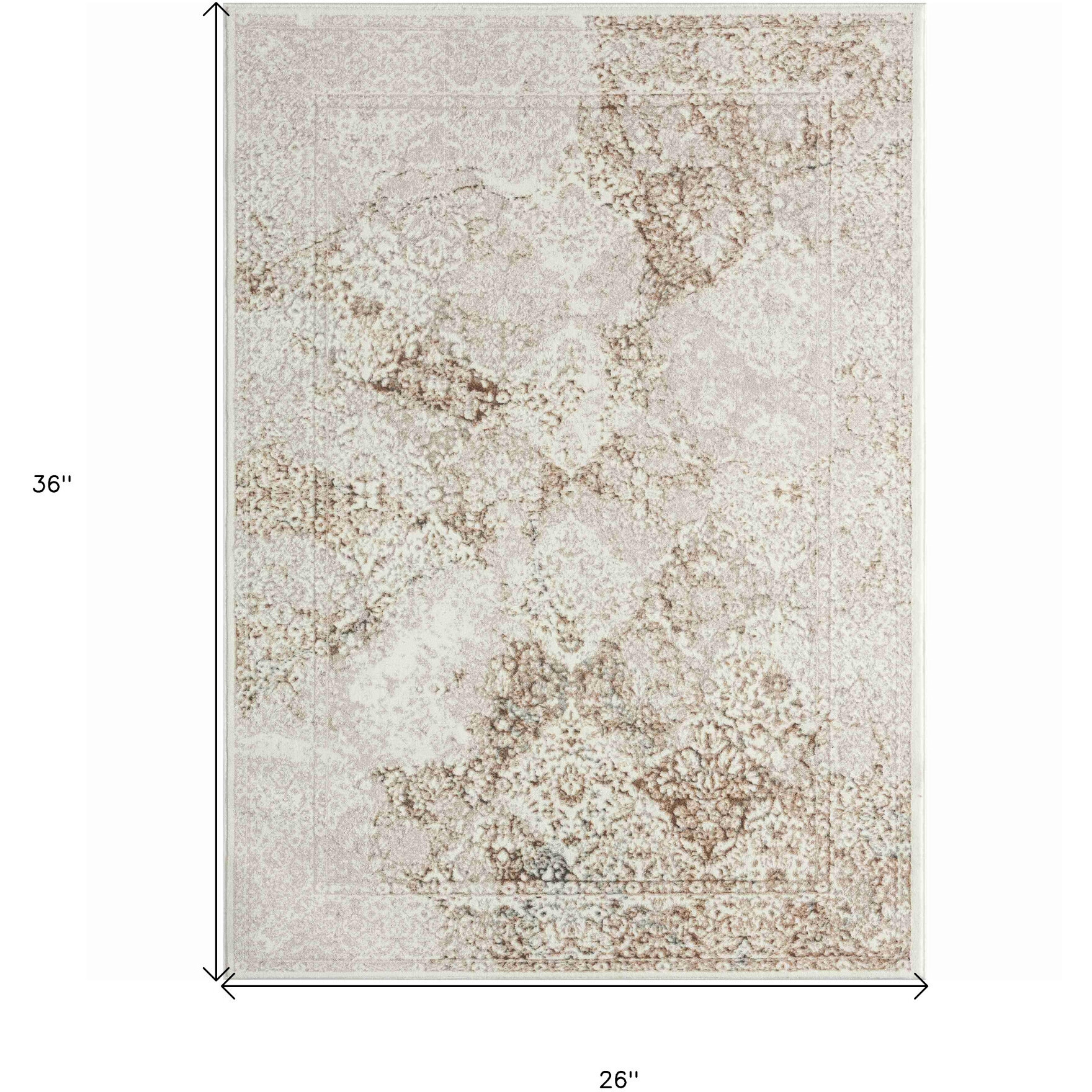 2' X 3' Beige and Ivory Damask Area Rug