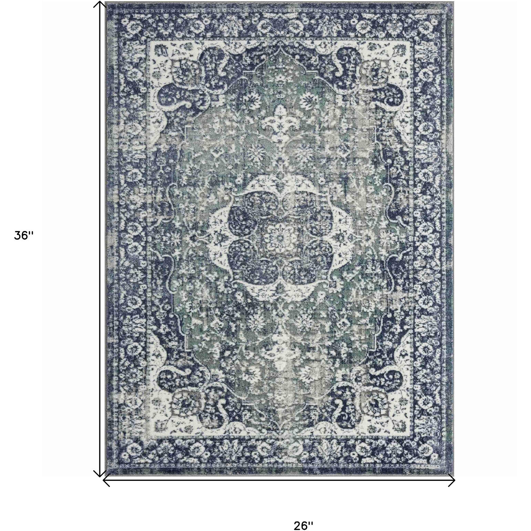 2' X 3' Blue and Ivory Floral Area Rug