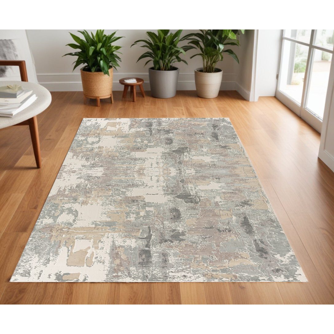 4' X 6' Beige and Gray Abstract Area Rug